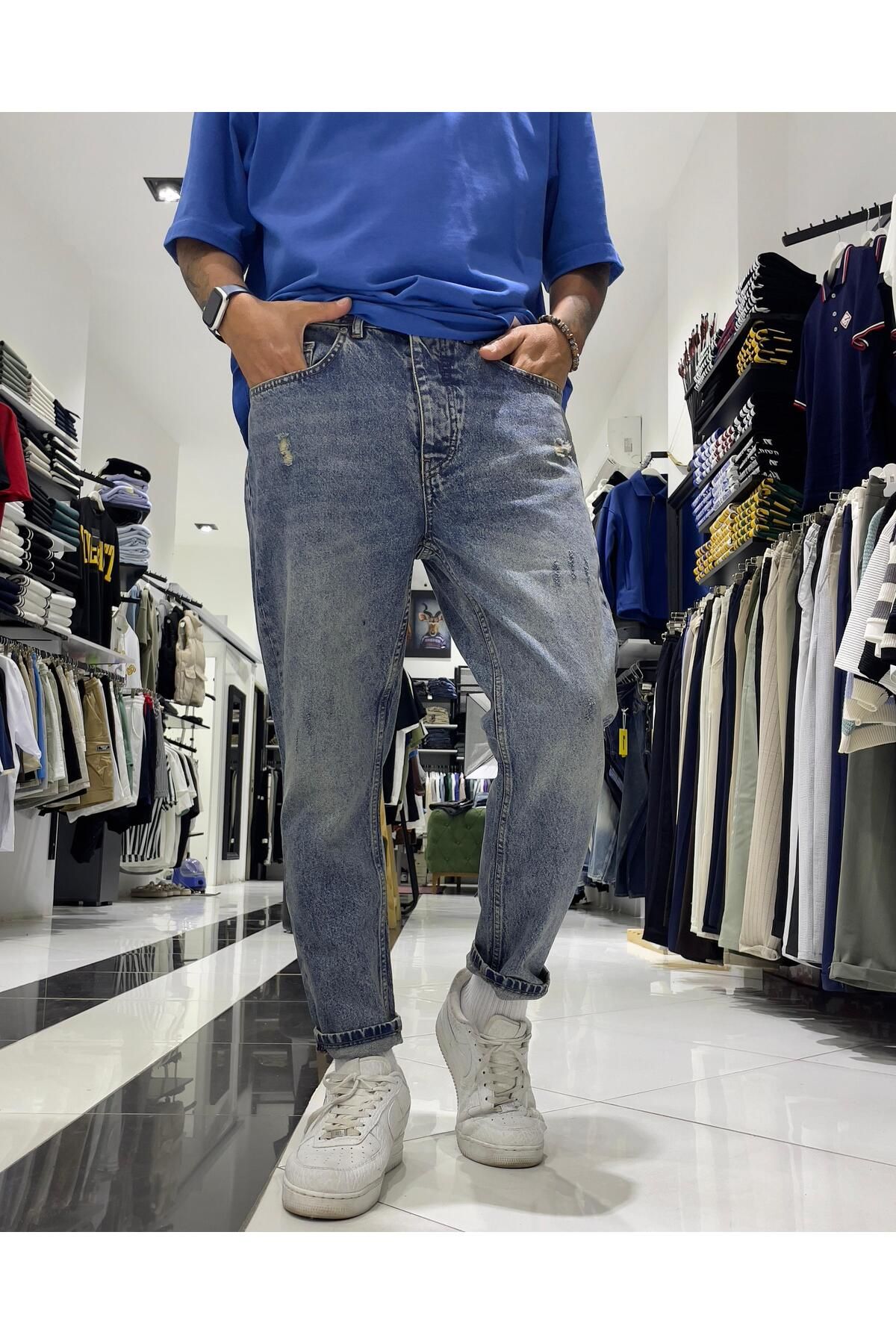 Higo Man Yıkamalı Açık Mavi Boyfriend Erkek Jean Pantolon