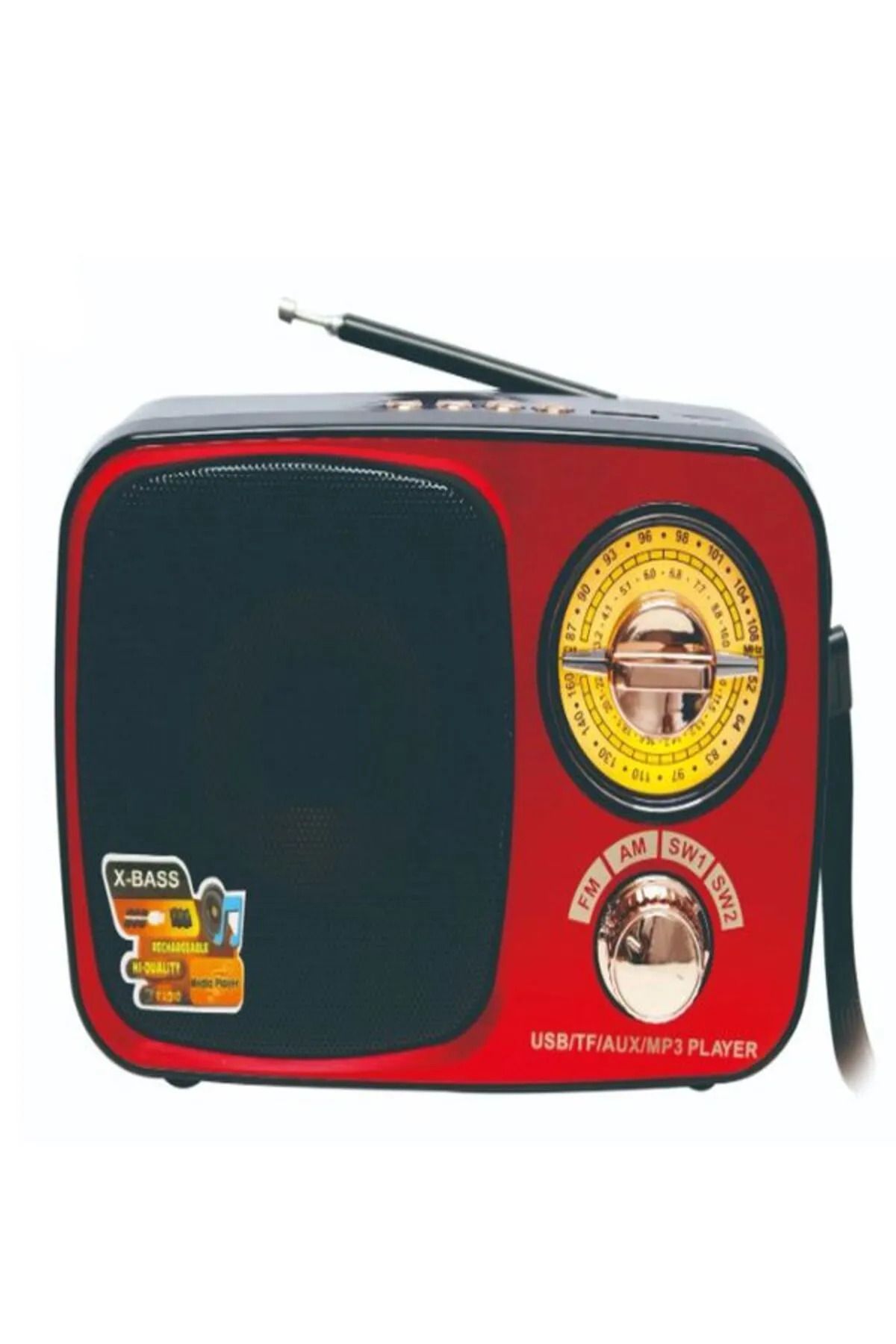 L'eDoren MD-308BT Işıklı Retro Görünümlü Nostaljik Radyo Bluetooth Hoparlör - Kırmızı Renk