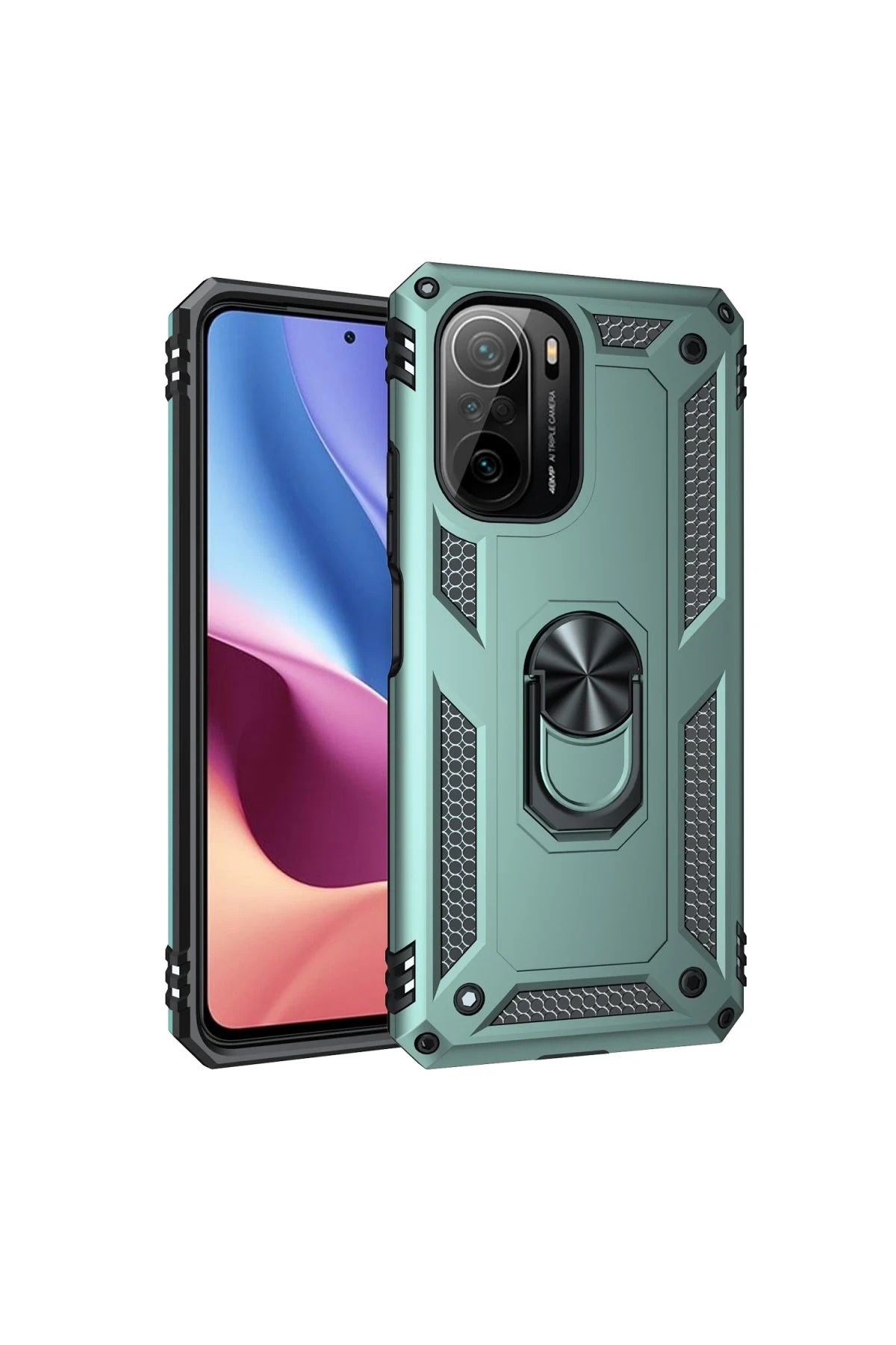 NewFace Xiaomi Poco F3 Kılıf Sofya Yüzüklü Silikon Kapak - Yeşil FERRG
