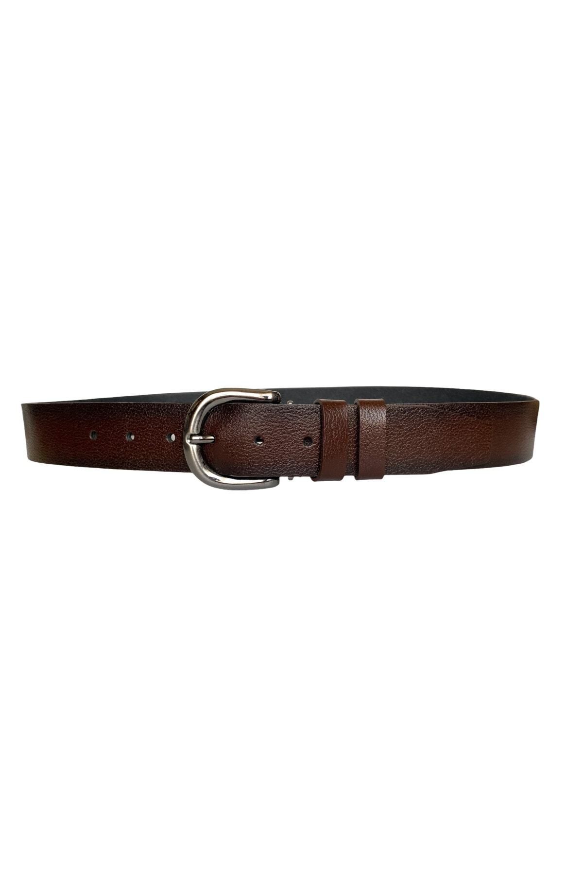 GoDeri-100% Genuine Leather, Dark Brown Women's Jeans Belt with Matte Silver Buckle 4 Cm=an-byn-71 6