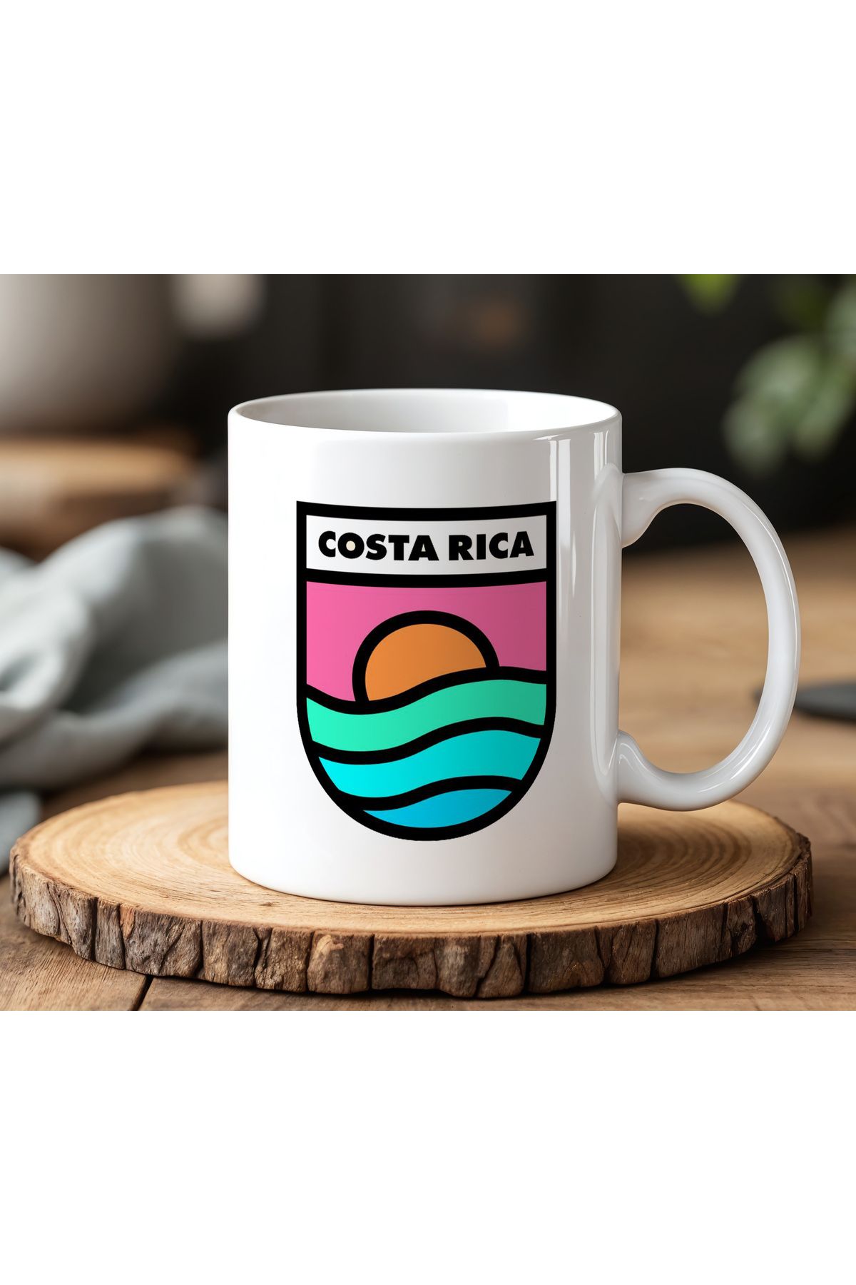 BB TRADE Costa Rica Tasarımlı Beyaz Seramik Baskılı Kupa Bardak 330ml