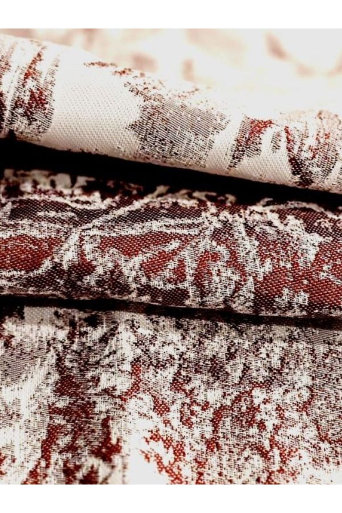 LOOM & LAUREL Jakarlı Dokuma Kumaş Yuvarlak 160 X 160 Masa Örtüsü Bordo Ağırlıklı