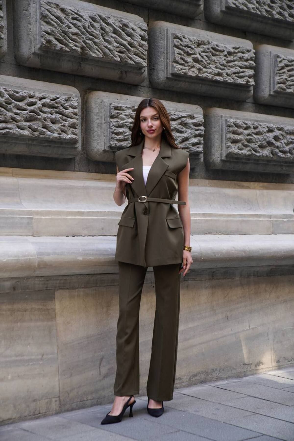 newmisal Kadın Blazer Yelek Pantolon Takım