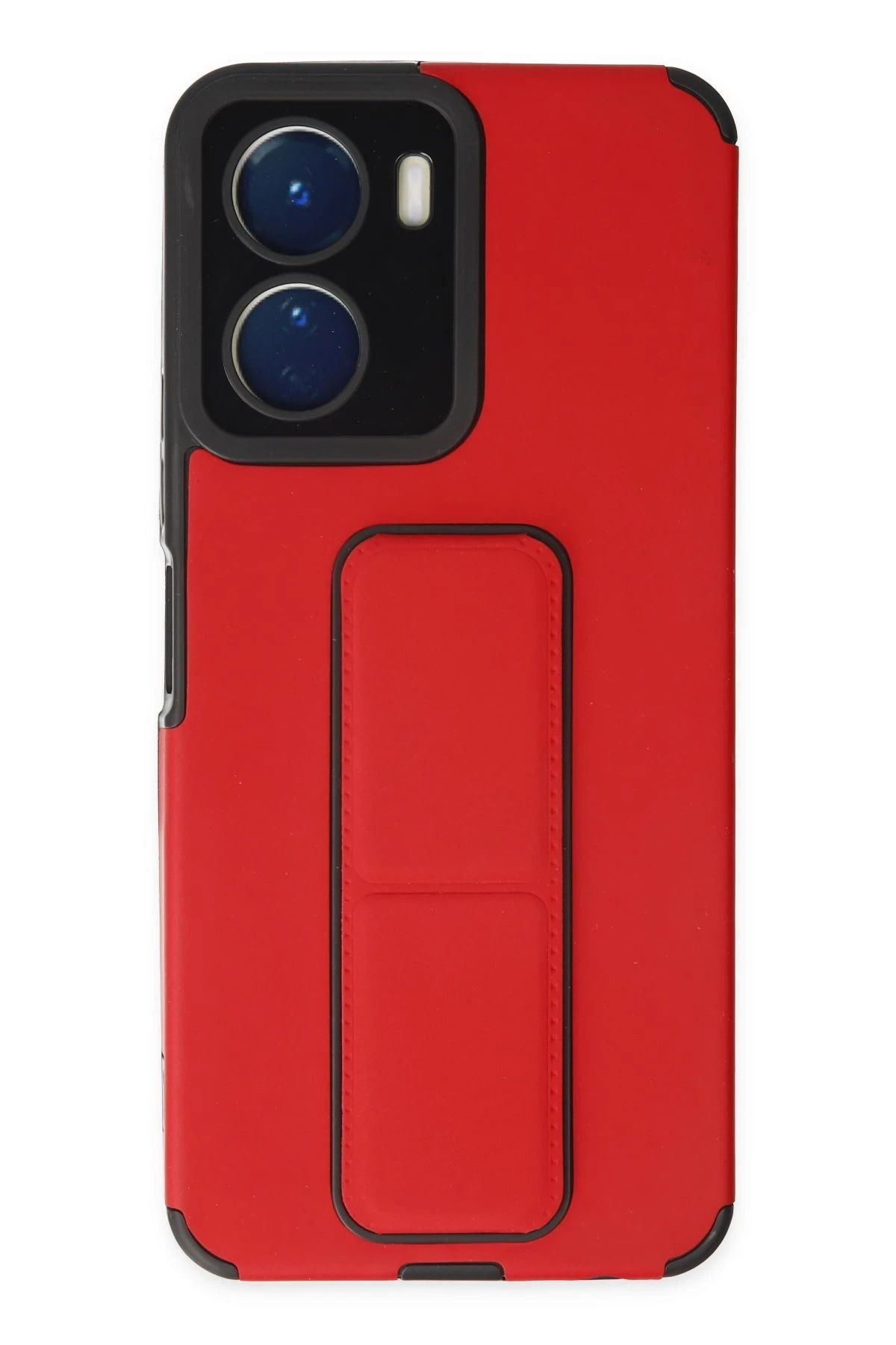 NewFace Vivo Y16 Kılıf Mega Standlı Silikon - Kırmızı HNZRN