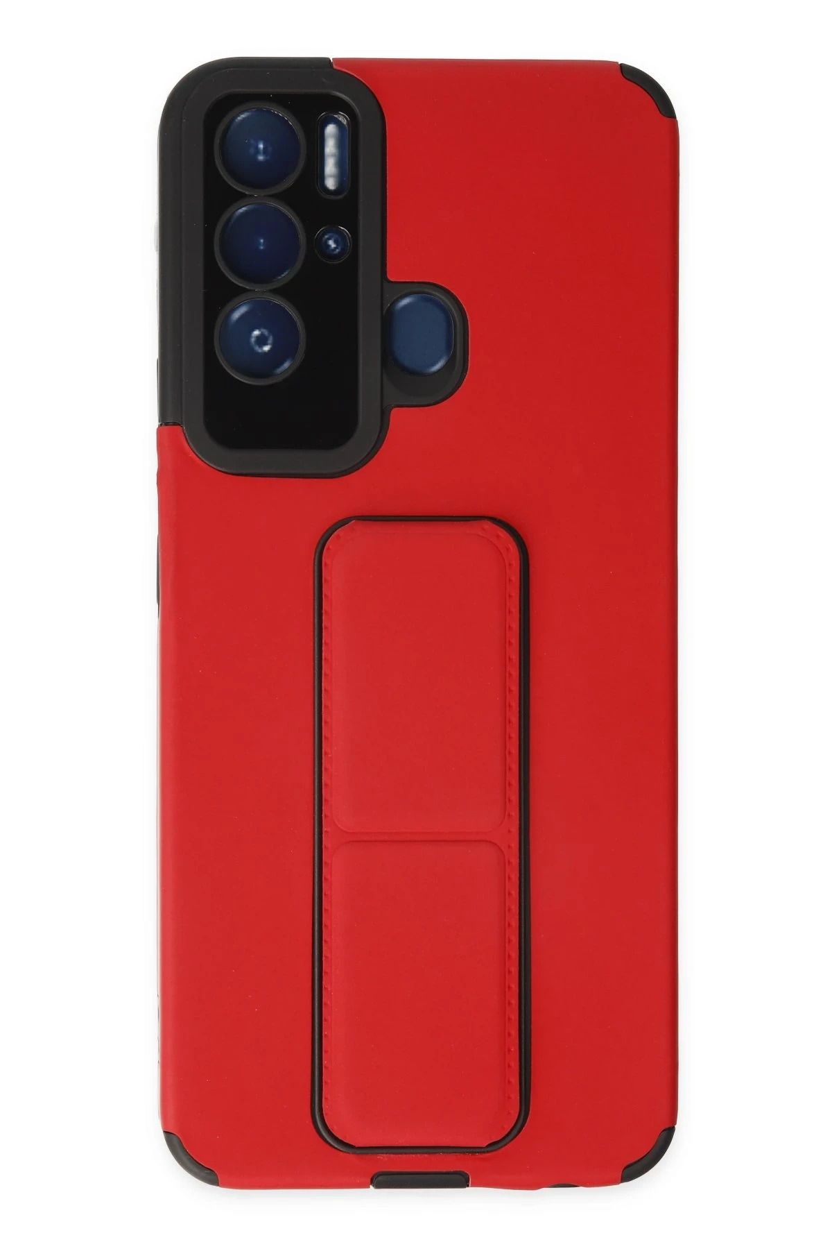 NewFace Tecno Pova Neo Kılıf Mega Standlı Silikon - Kırmızı HNZRN