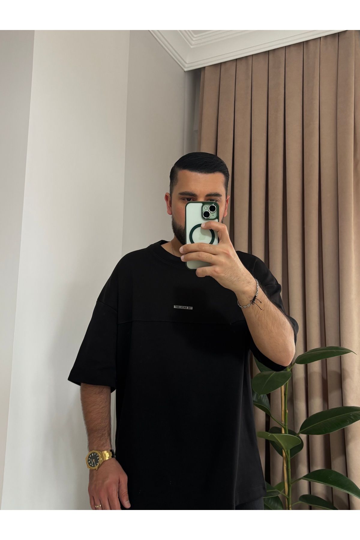 ONUR ERBİL MODA Siyah Gofre Basic Tişört