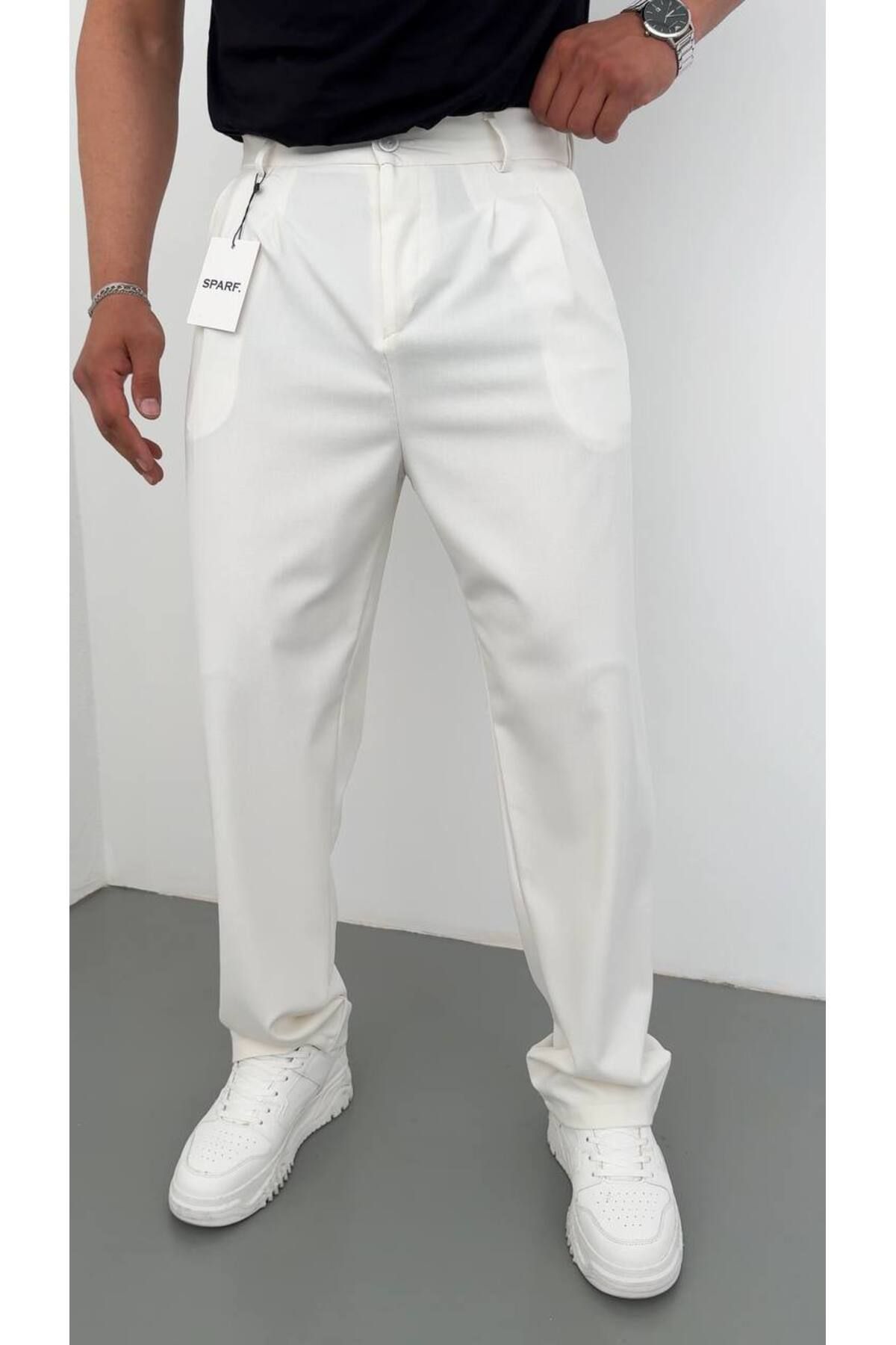 ONUR ERBİL MODA Beyaz Baggy Kumaş Pantolon