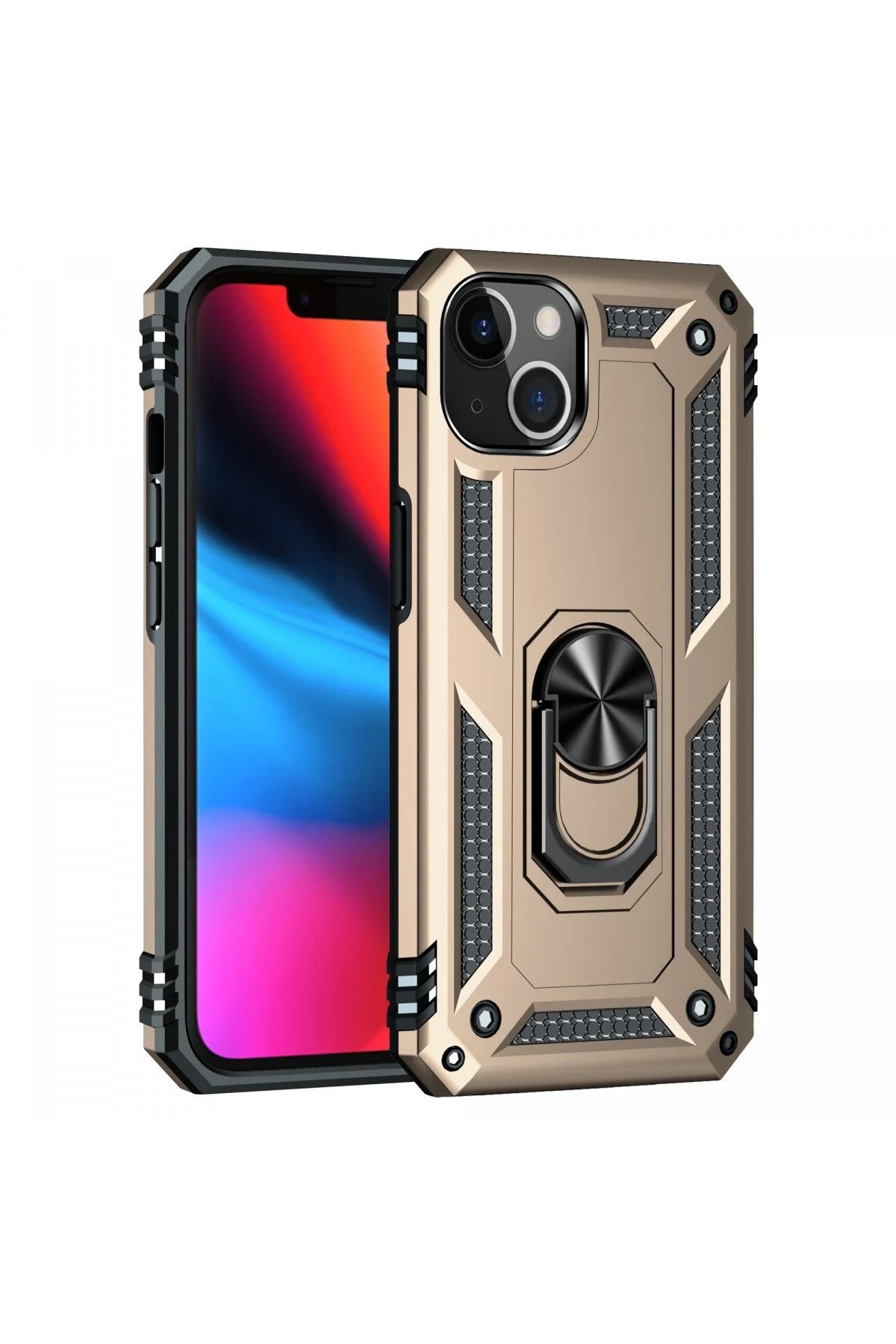NewFace iPhone 13 Kılıf Sofya Yüzüklü Silikon Kapak - Gold JOJUA