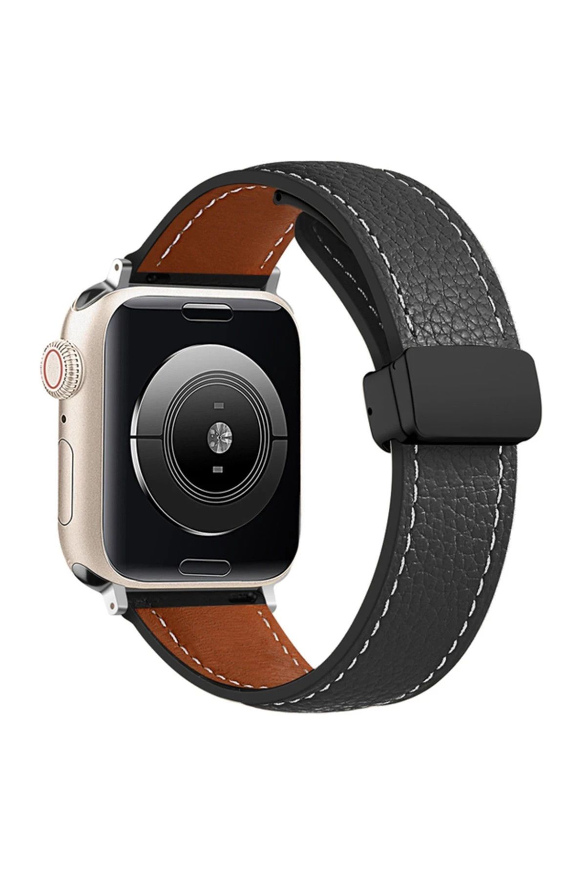 NewFace Apple Watch 42mm KR414 Daks Deri Kordon - Siyah BSTMY