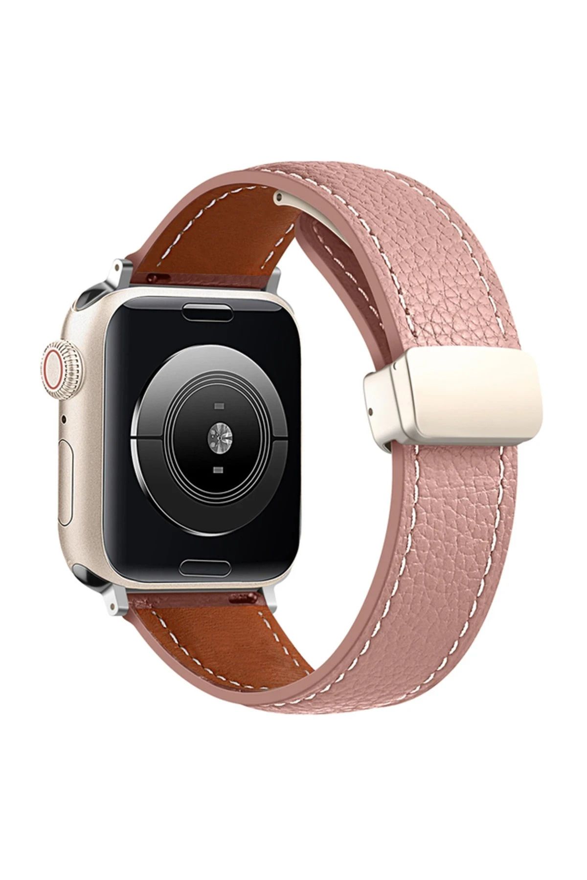 NewFace Apple Watch 38mm KR414 Daks Deri Kordon - Pembe BSTMY
