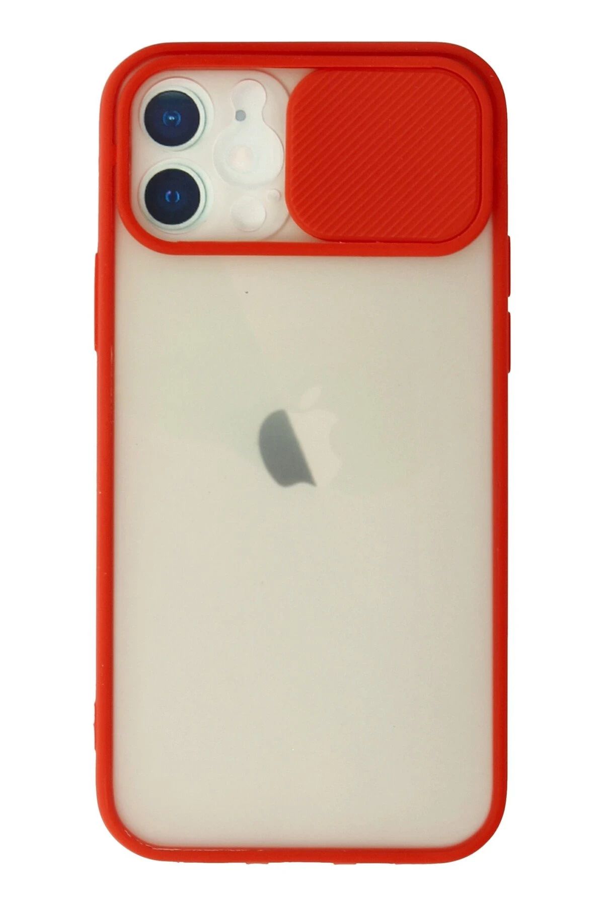 NewFace iPhone 12 Kılıf Palm Buzlu Kamera Sürgülü Silikon - Kırmızı LZWDR