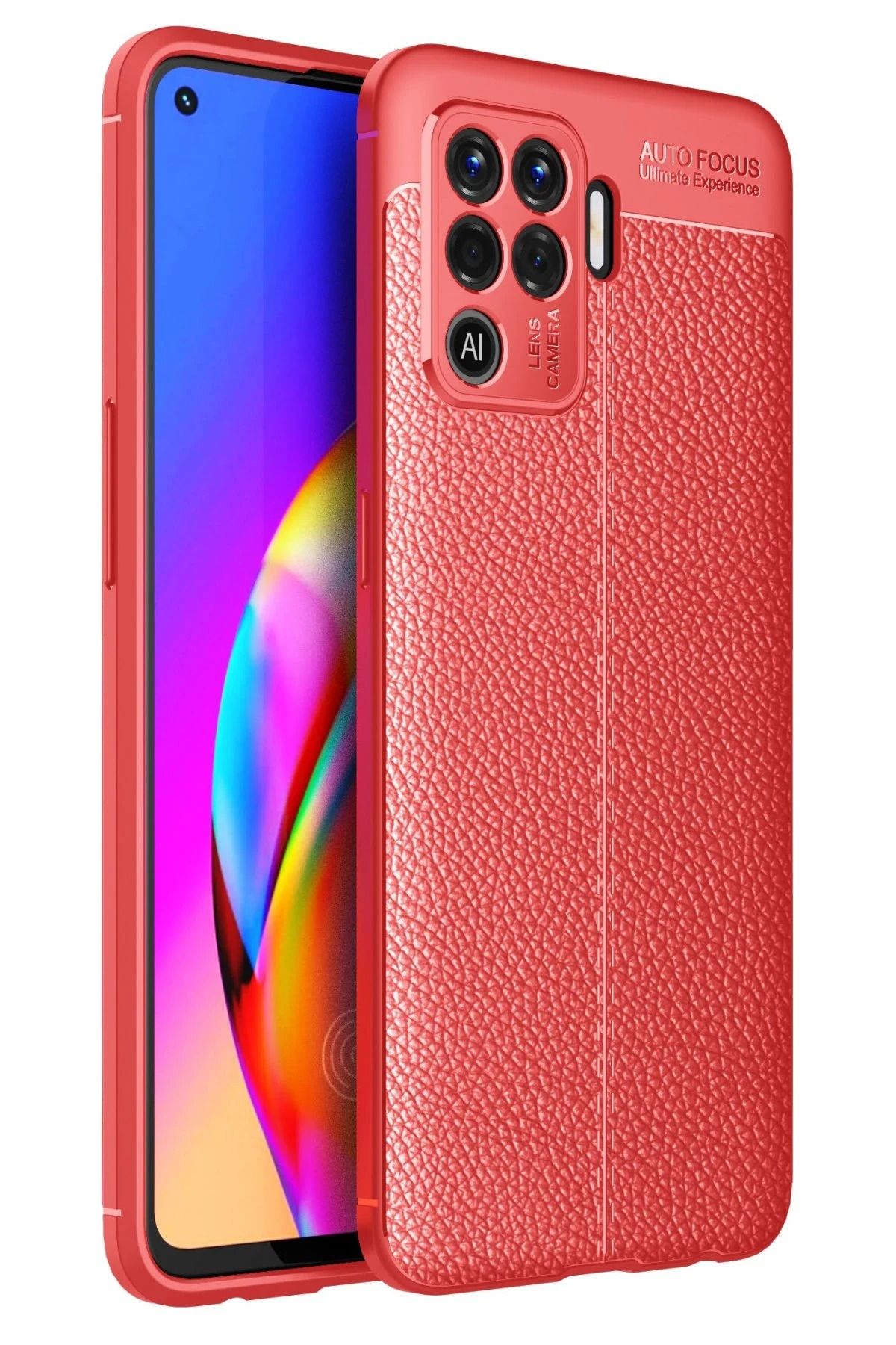 NewFace Reno 5 Lite Kılıf Auto Focus Kapak - Kırmızı JOJUA