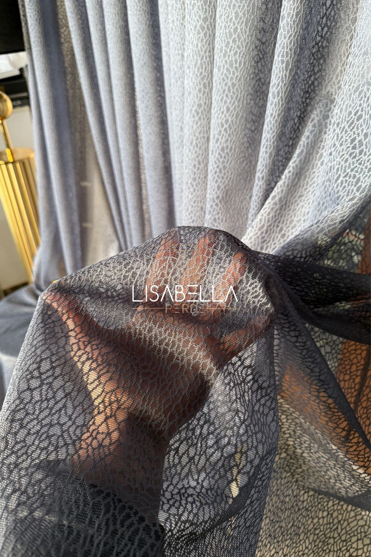 LisabellaHome Antrasit Kristal Yeni Trend Luxury Tül Perde (Pilesiz Düz Dikişli)