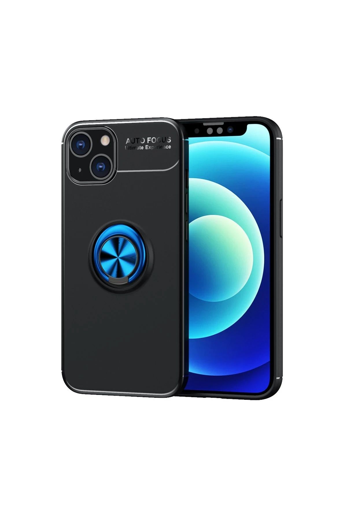 NewFace iPhone 13 Kılıf Range Yüzüklü Silikon - Siyah-Mavi JOJUA