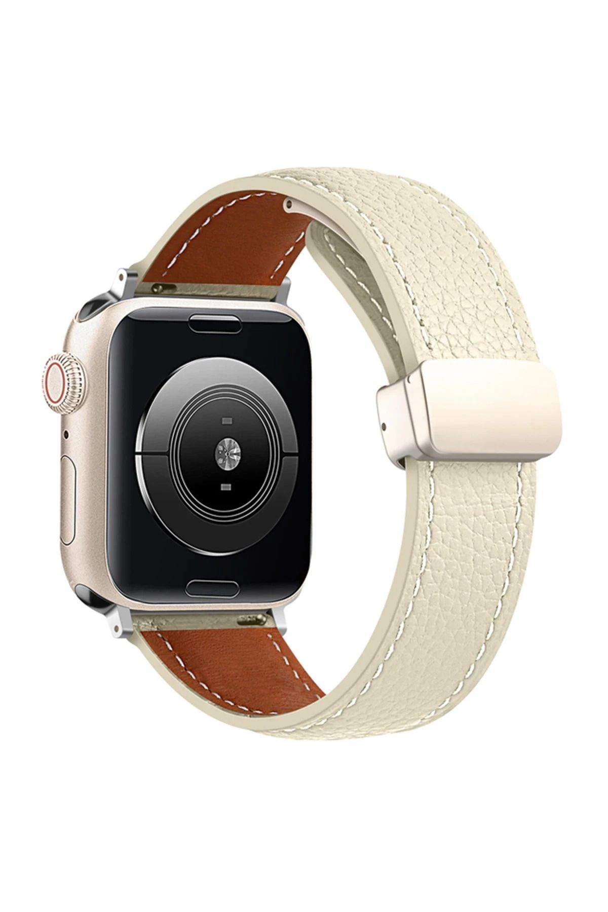 NewFace Apple Watch 42mm KR414 Daks Deri Kordon - Beyaz BSTMY