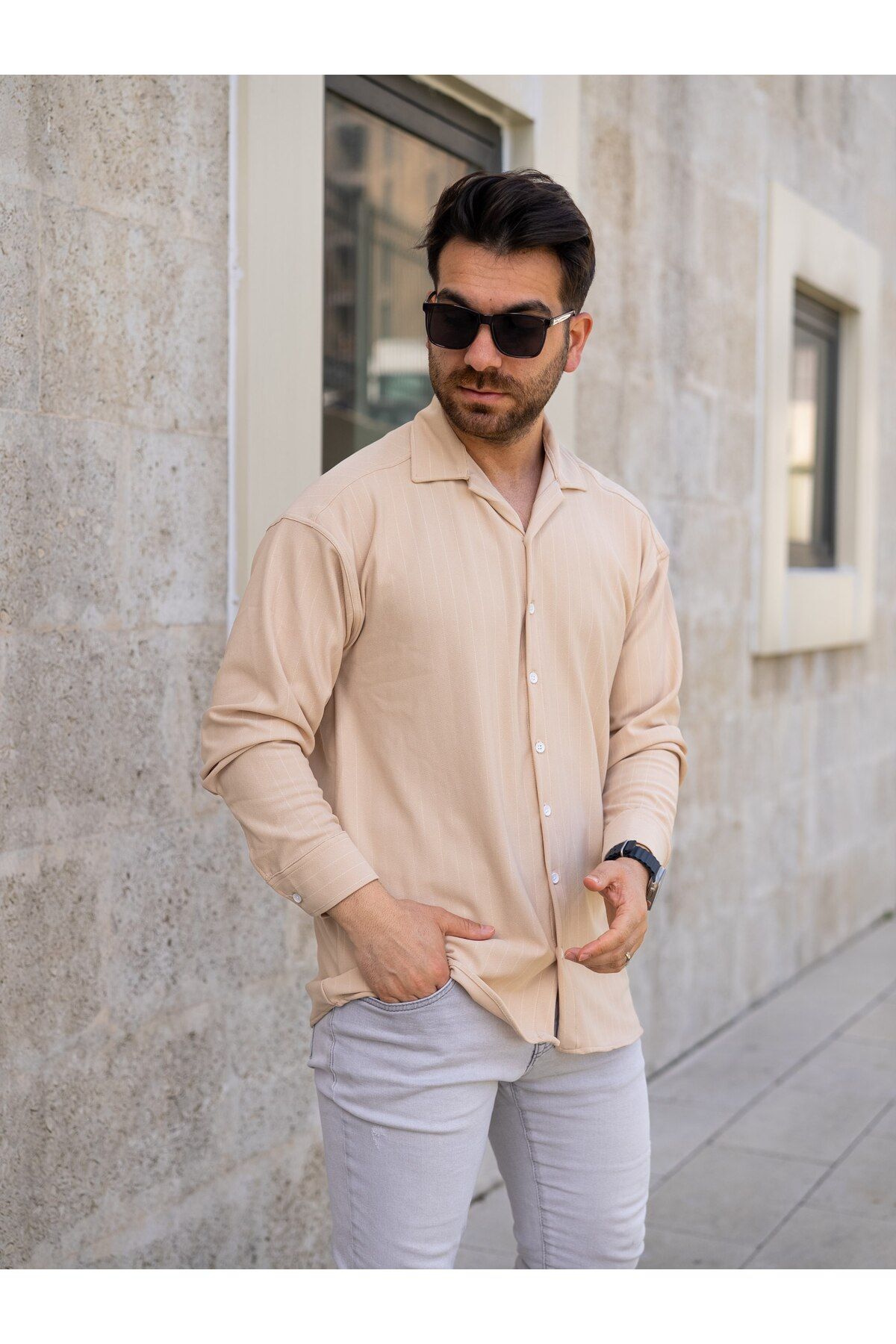 MODA ERKEK ÇİZGİLİ KREP GÖMLEK