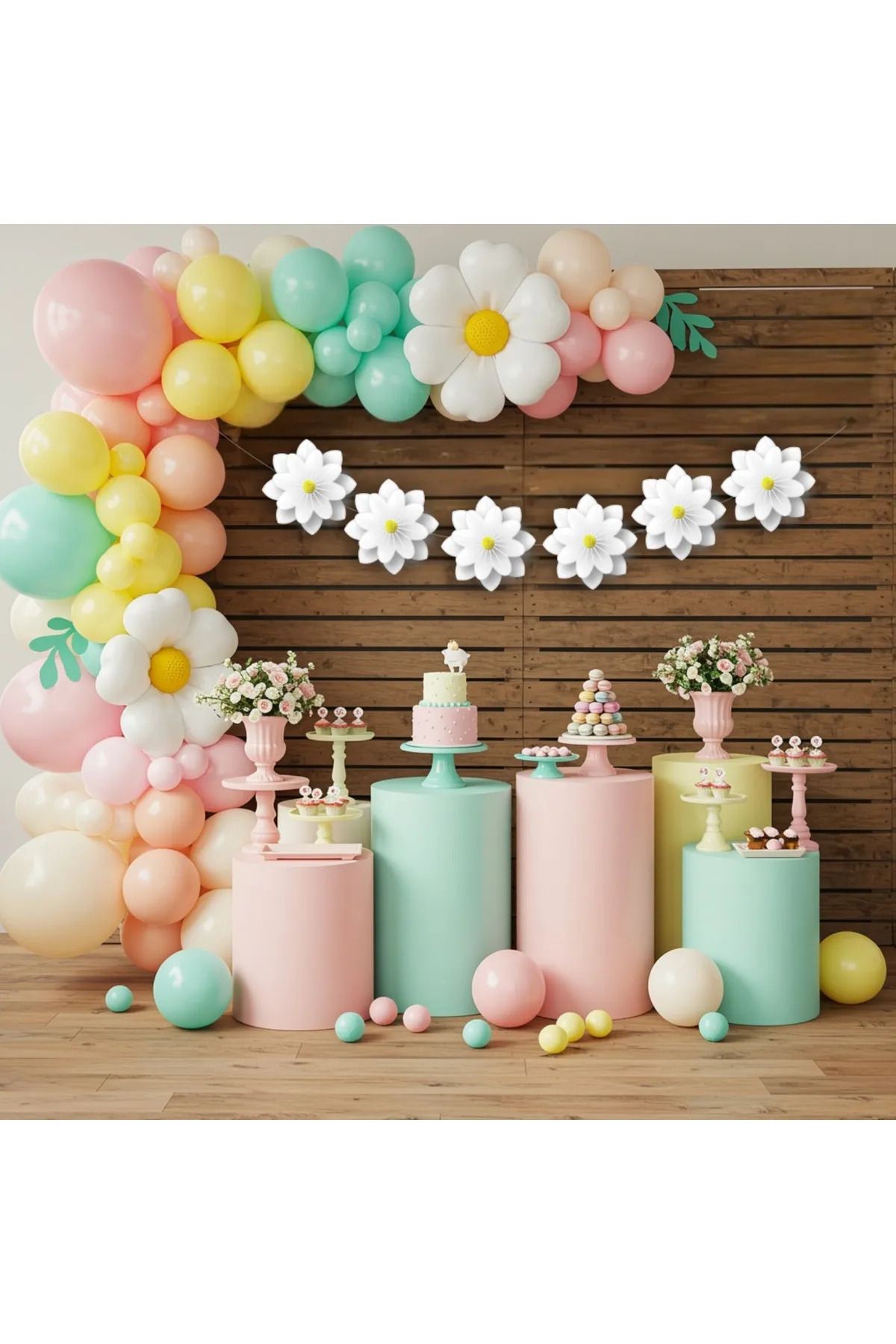 aşkın concept Kağıt Banner Açılır Lüks Papatya Temalı Ponponlu 6 Parça