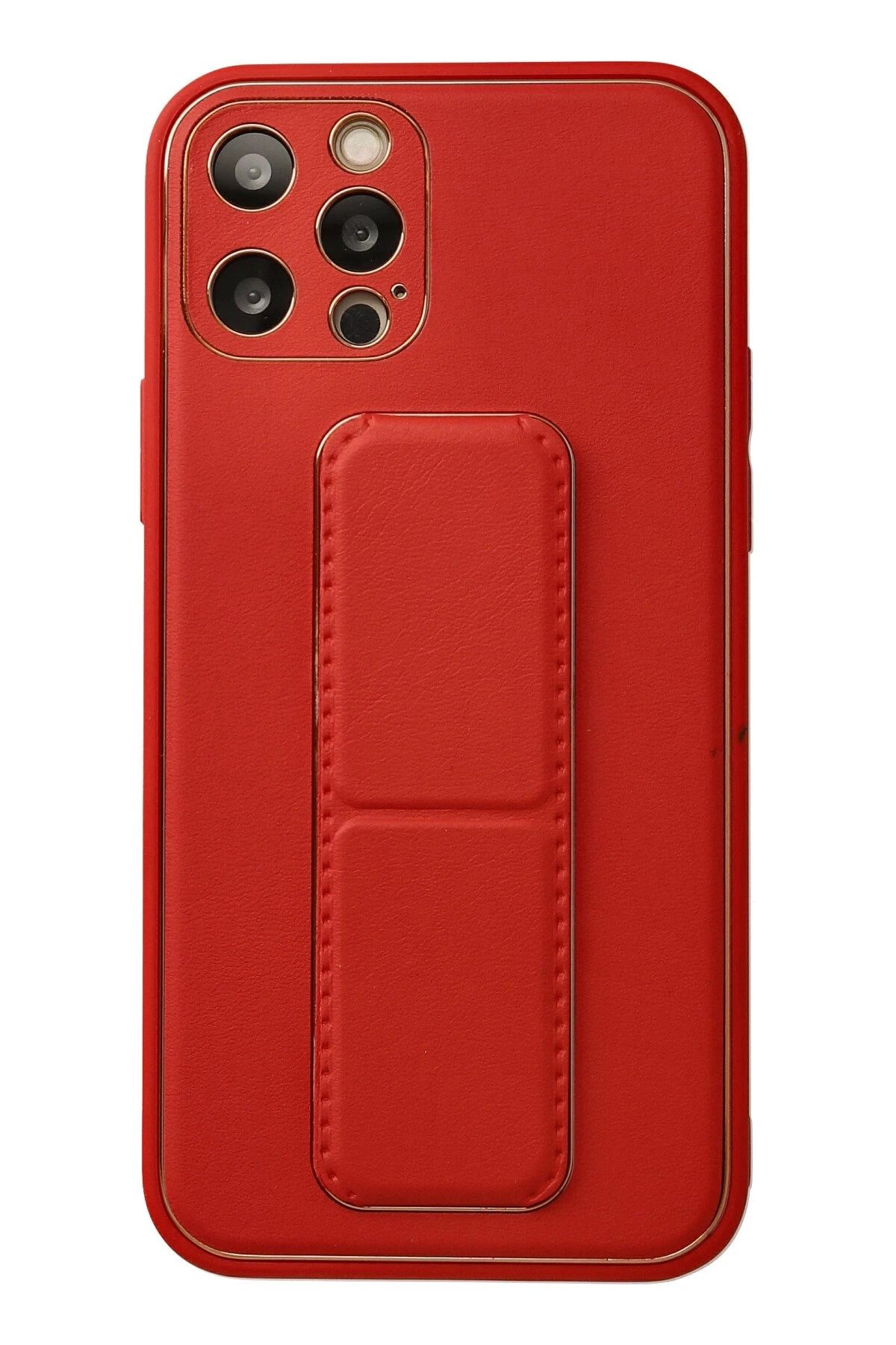 NewFace iPhone 12 Pro Kılıf Coco Deri Standlı Kapak - Kırmızı LZWDR