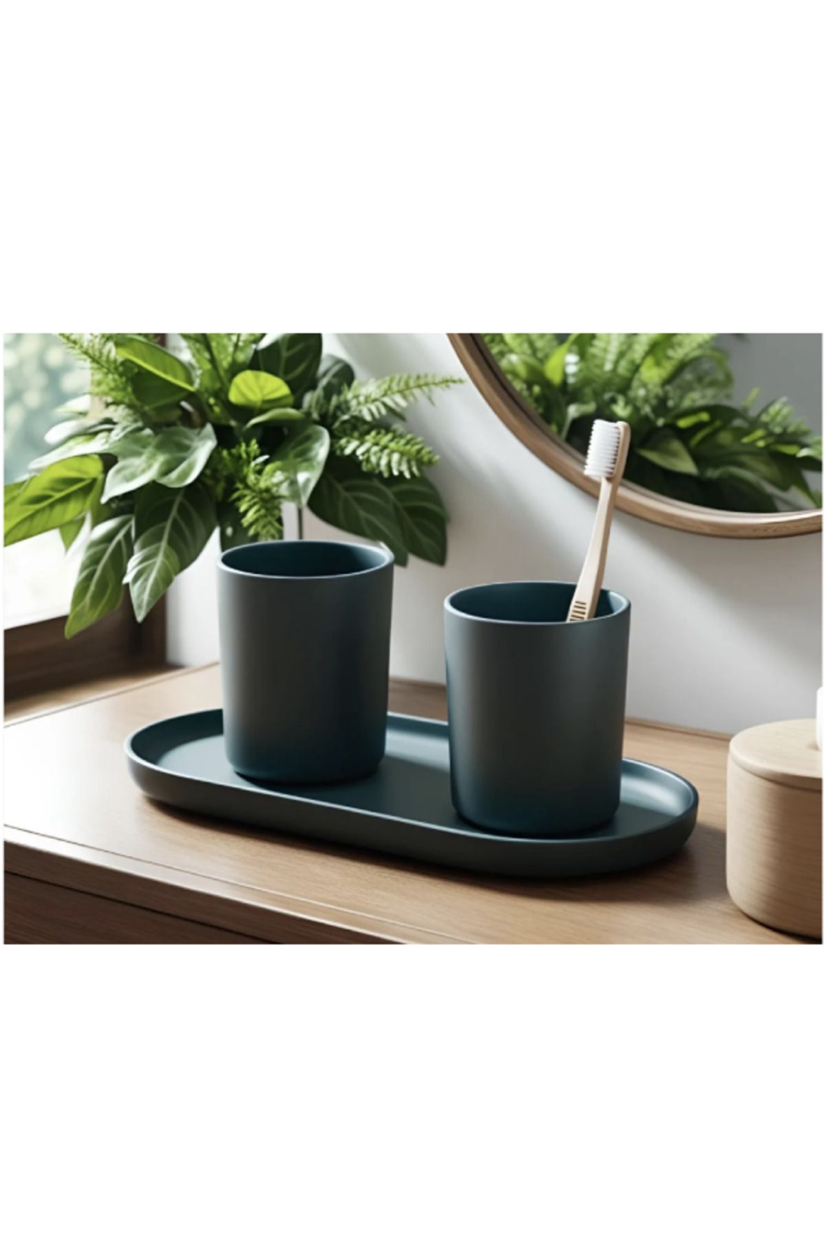 3DAKSESUAR Minimalist Diş Fırçası Tutucu Seti Tepsili
