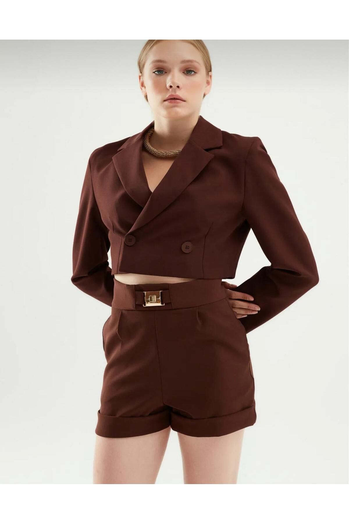MODA Kruvaze Crop Blazer Ceket Siyah