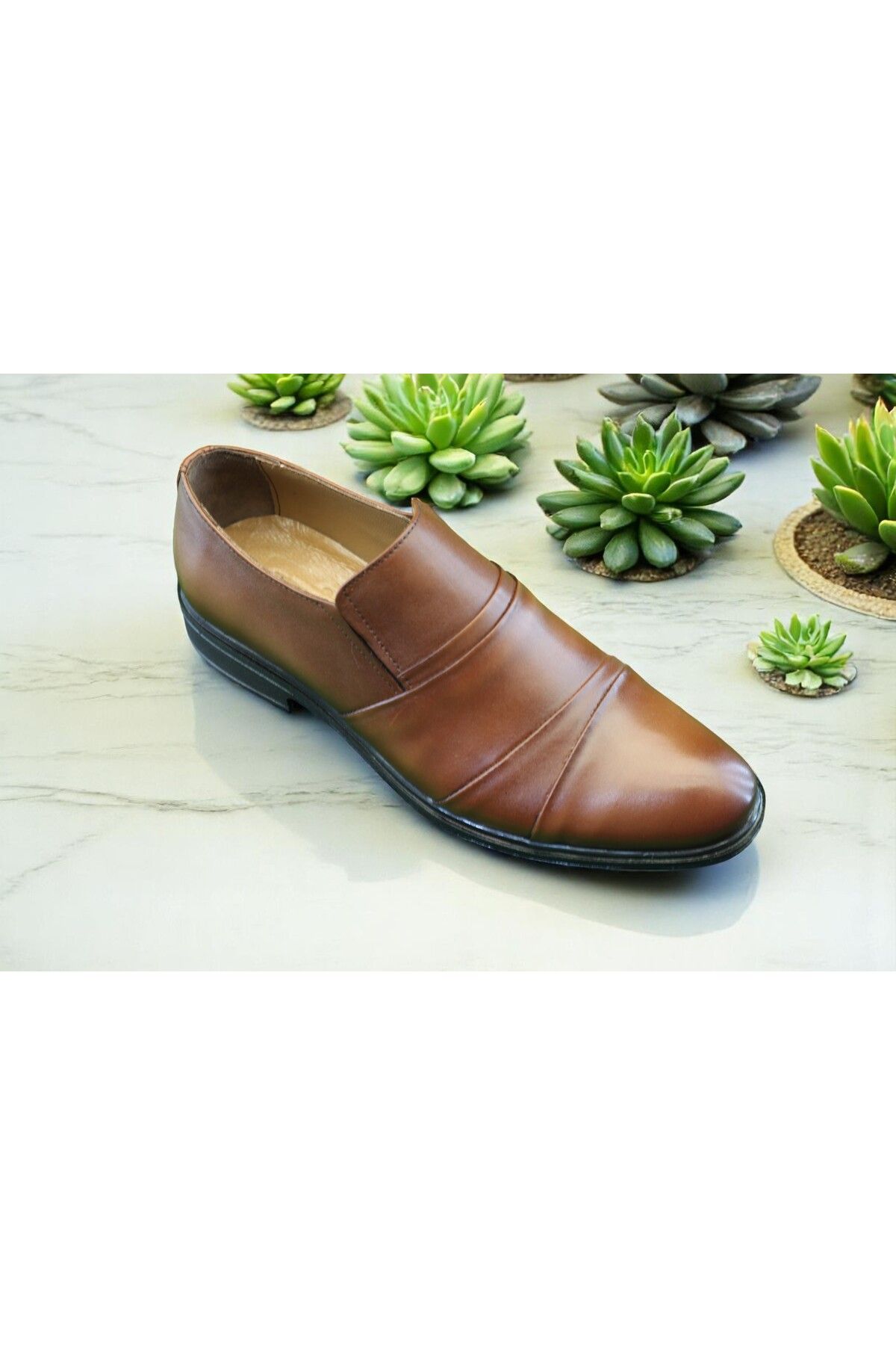 Philia Shoes Erkek Taba Deri Klasik Günlük Ayakkabı | Bağsız Slip-On Model