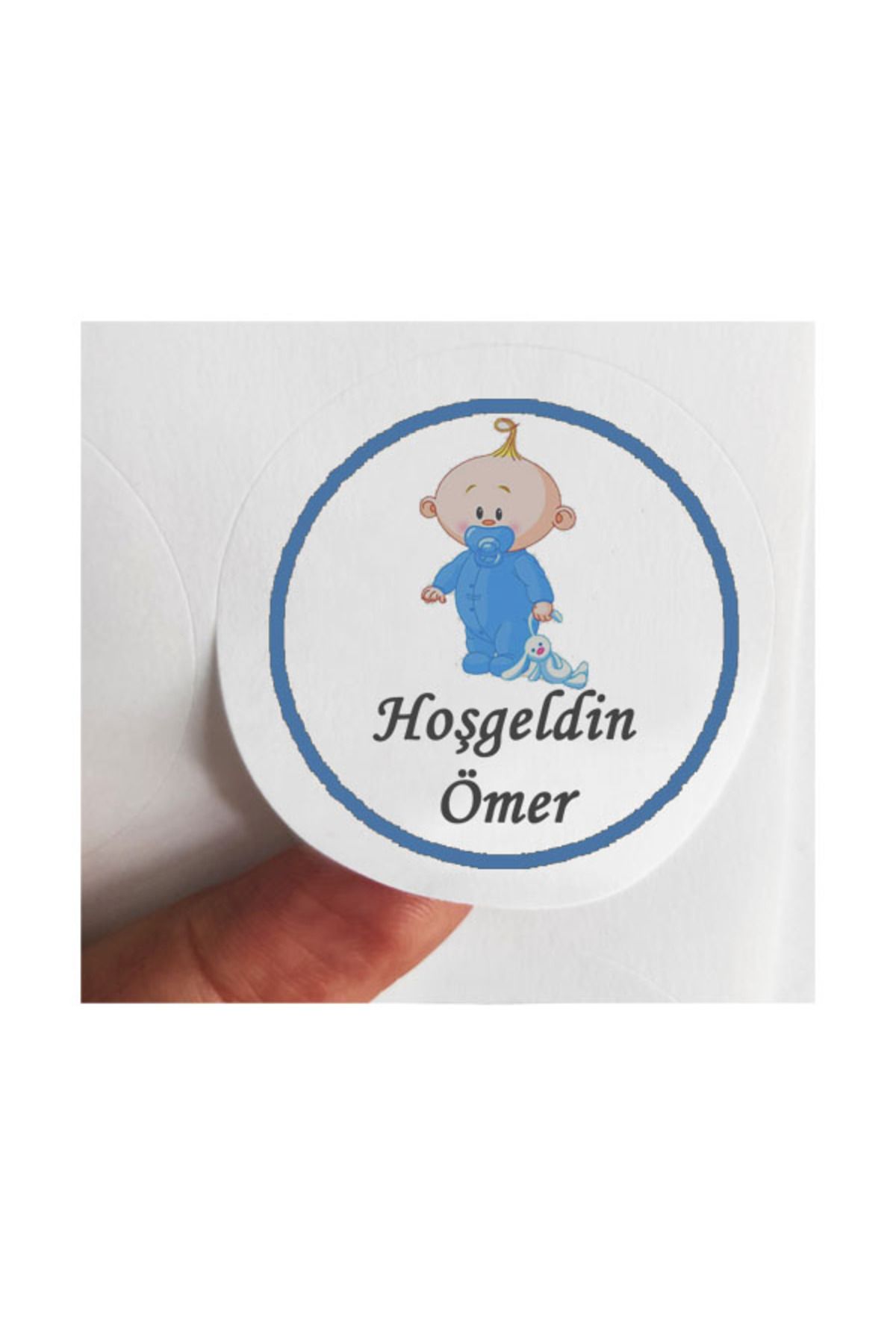 BEYHAN BAYHAN 24 Adet 4 Cm Kişiye Özel Mavi Ayakta Bebek Hoşgeldin Baskılı Mat Etiket Sticker -3