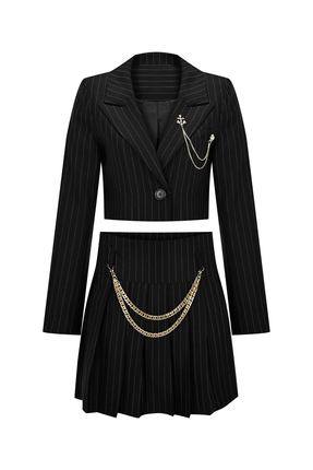 PleasureOfSilk Posilk Çizgili Crop Ceket ve Şortetek