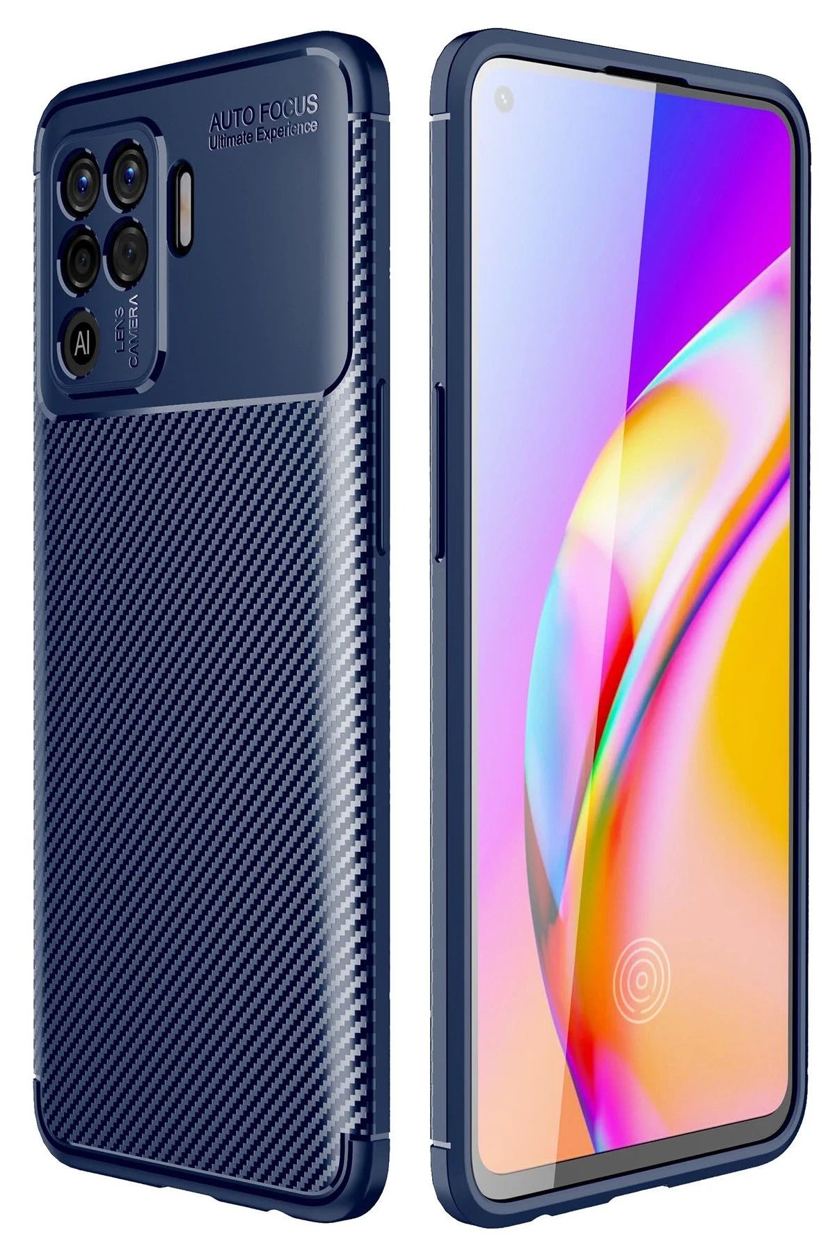 NewFace Reno 5 Lite Kılıf Auto Focus Karbon Kapak - Lacivert JOJUA