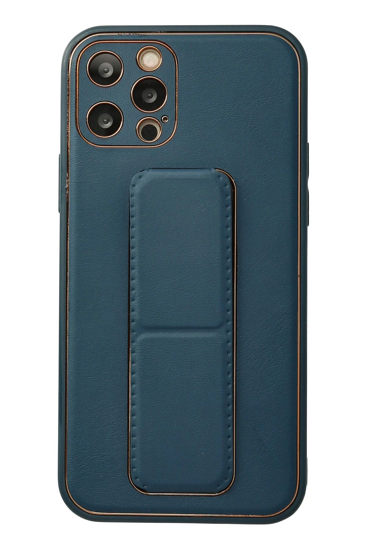 NewFace iPhone 12 Pro Kılıf Coco Deri Standlı Kapak - Mavi HNZRN