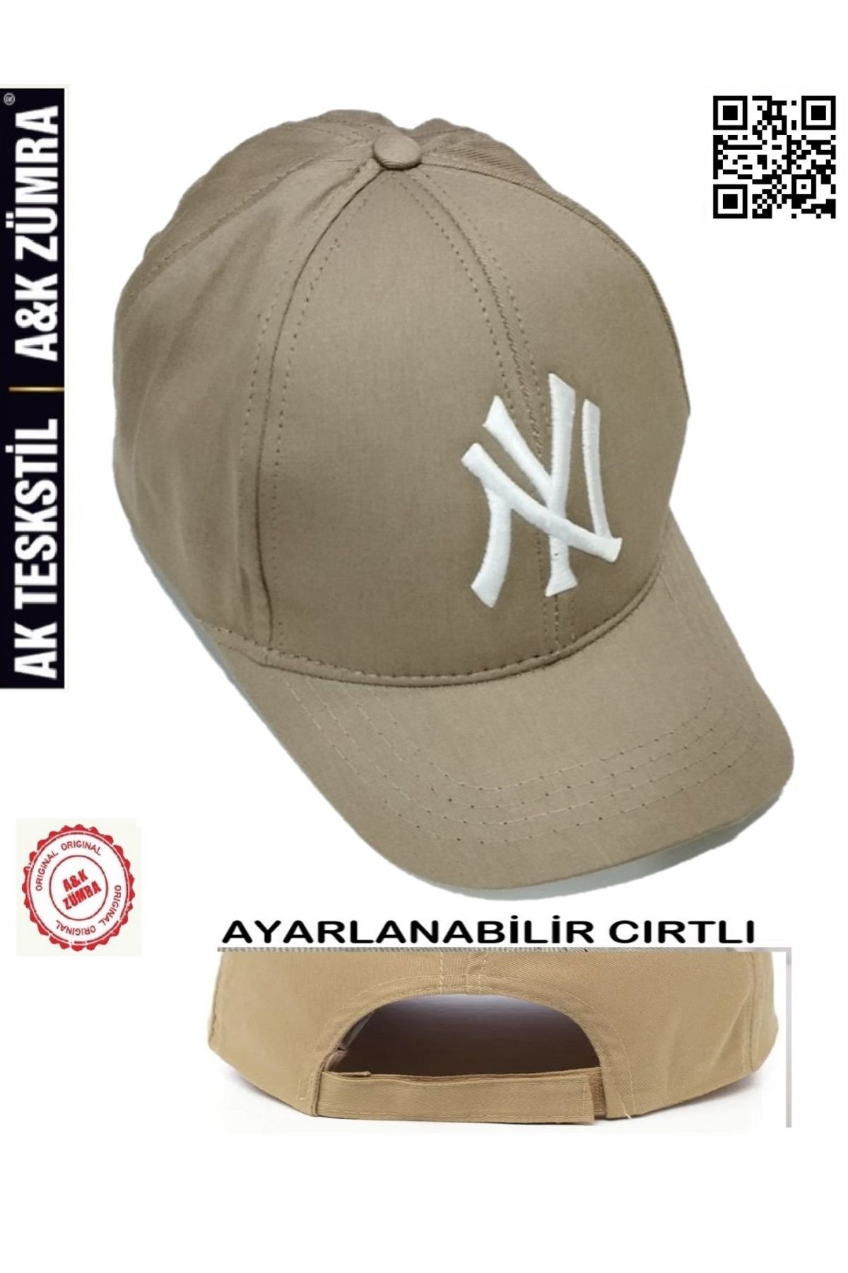 A&K ZÜMRA Unisex %100 Pamuklu Ayarlanabilir Cırtlı Nakışlı Kep Şapka