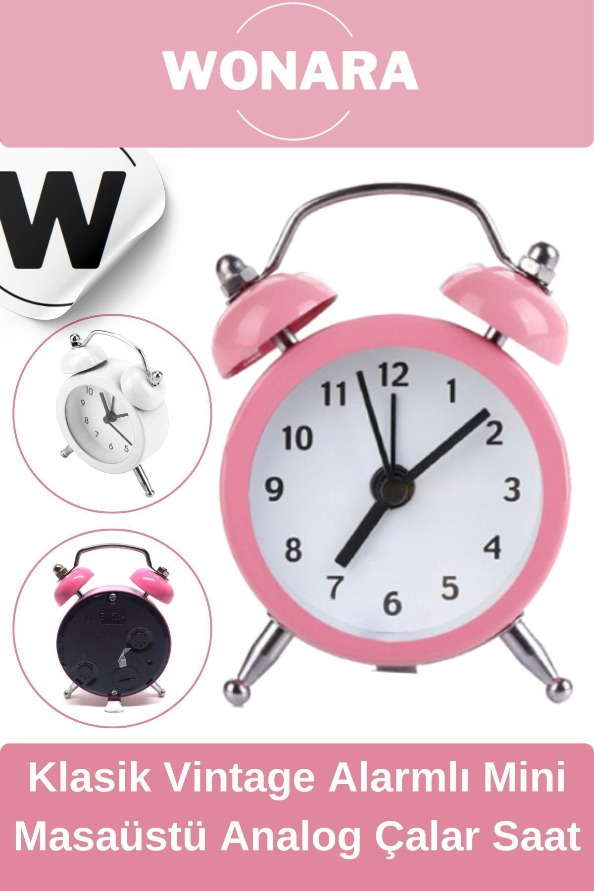 Wonara Premium Klasik Tasarım Vintage Yüksek Sesli Alarmlı Dekoratif Mini Masaüstü Analog Çalar Saat