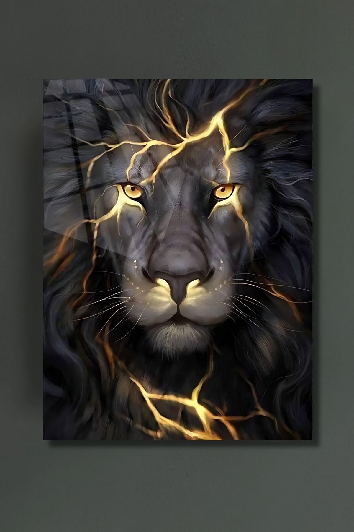 glassartdesign Alevli Aslan Cam Tablo-Modern Tablo-Ev Dekorasyonu