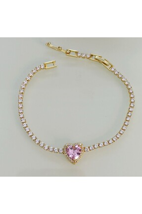 ÖNKÜTAKI Pempe Taşlı Kalpli Bileklik, Bileklik Kalpli