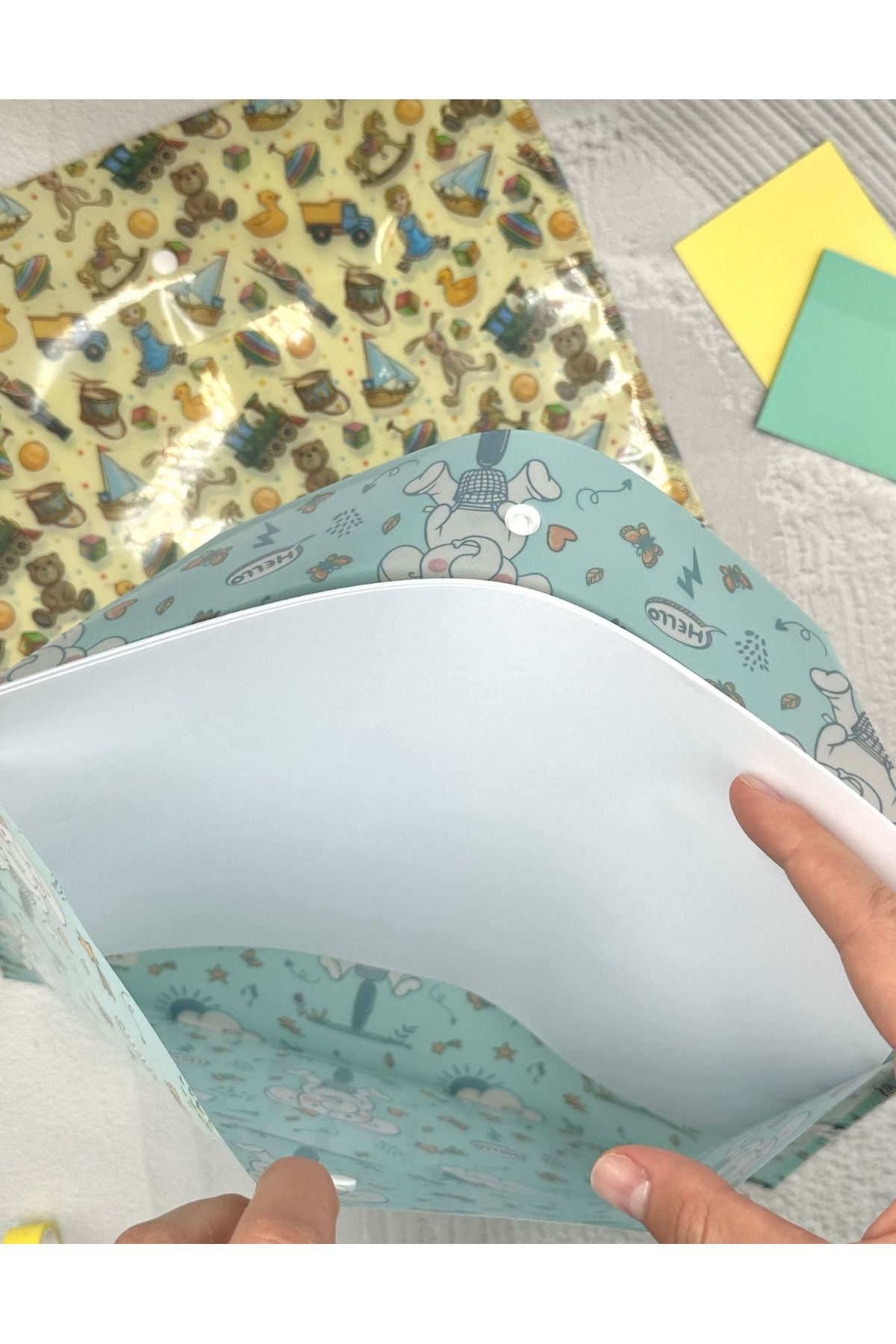 ZeCo Collection-Filin Journey and Toy Patterned Snap Fastener A4 2-Piece File Set / Organizer Folder 2