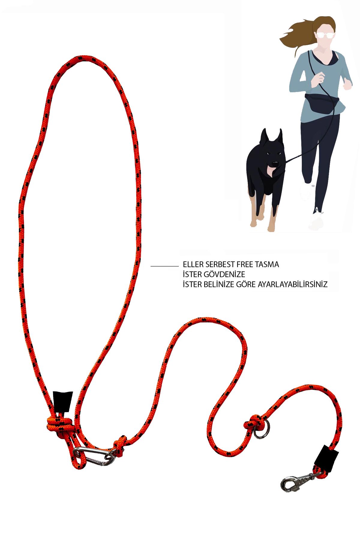 PETSWUU Neon Turuncu Köpek Hands Free Koşu Ve Yürüyüş Gezdirme Kayışı Tasması