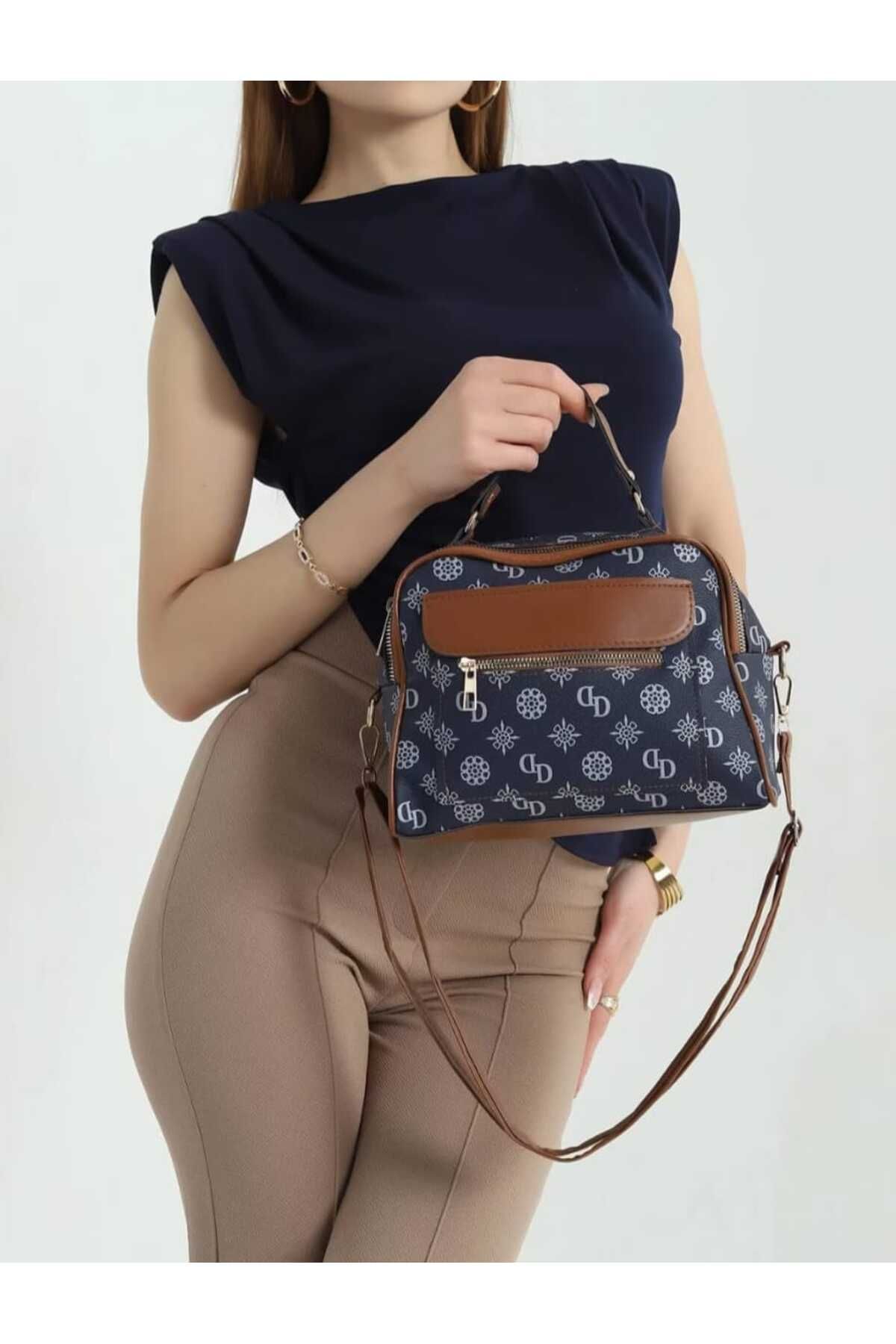 MODA Fermuarlı Desenli Kadın El Ve Omuz Çantası