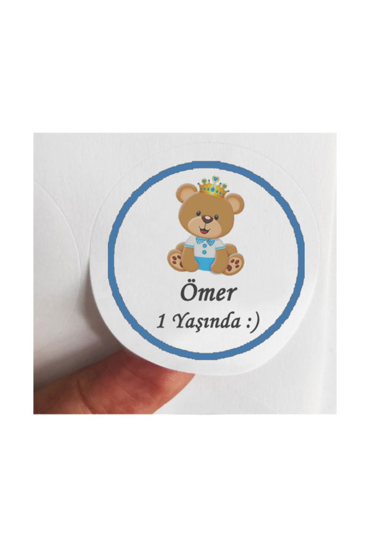 BEYHAN BAYHAN 24 Adet 4 Cm Kişiye Özel Mavi Ayıcıklı 1 Yaş Baskılı Mat Etiket Sticker -2 - 1 Yaş Partisi