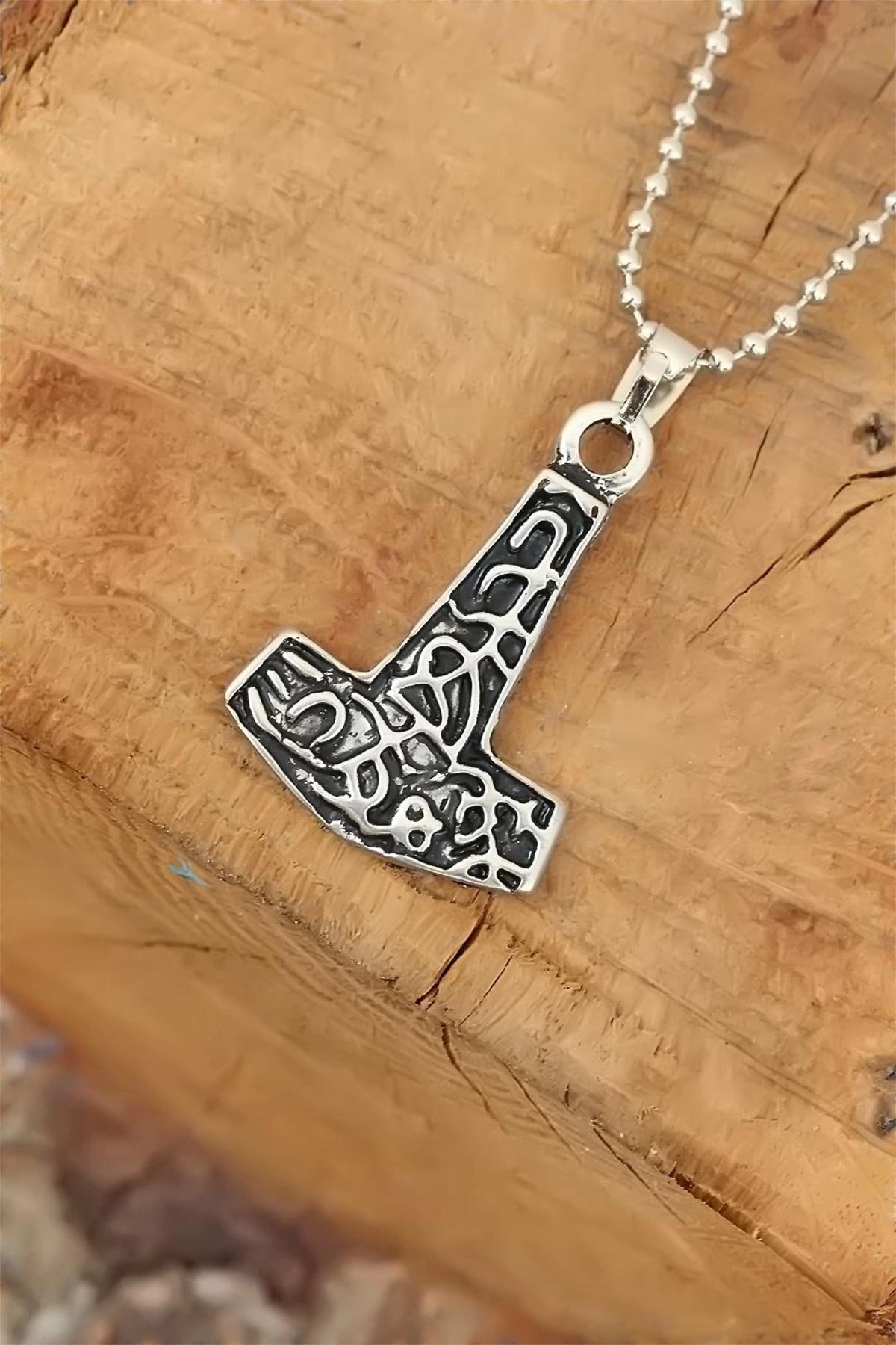 Moco Gümüş Renk Metal Aksesuarlı Top Zincirli Erkek Kolye