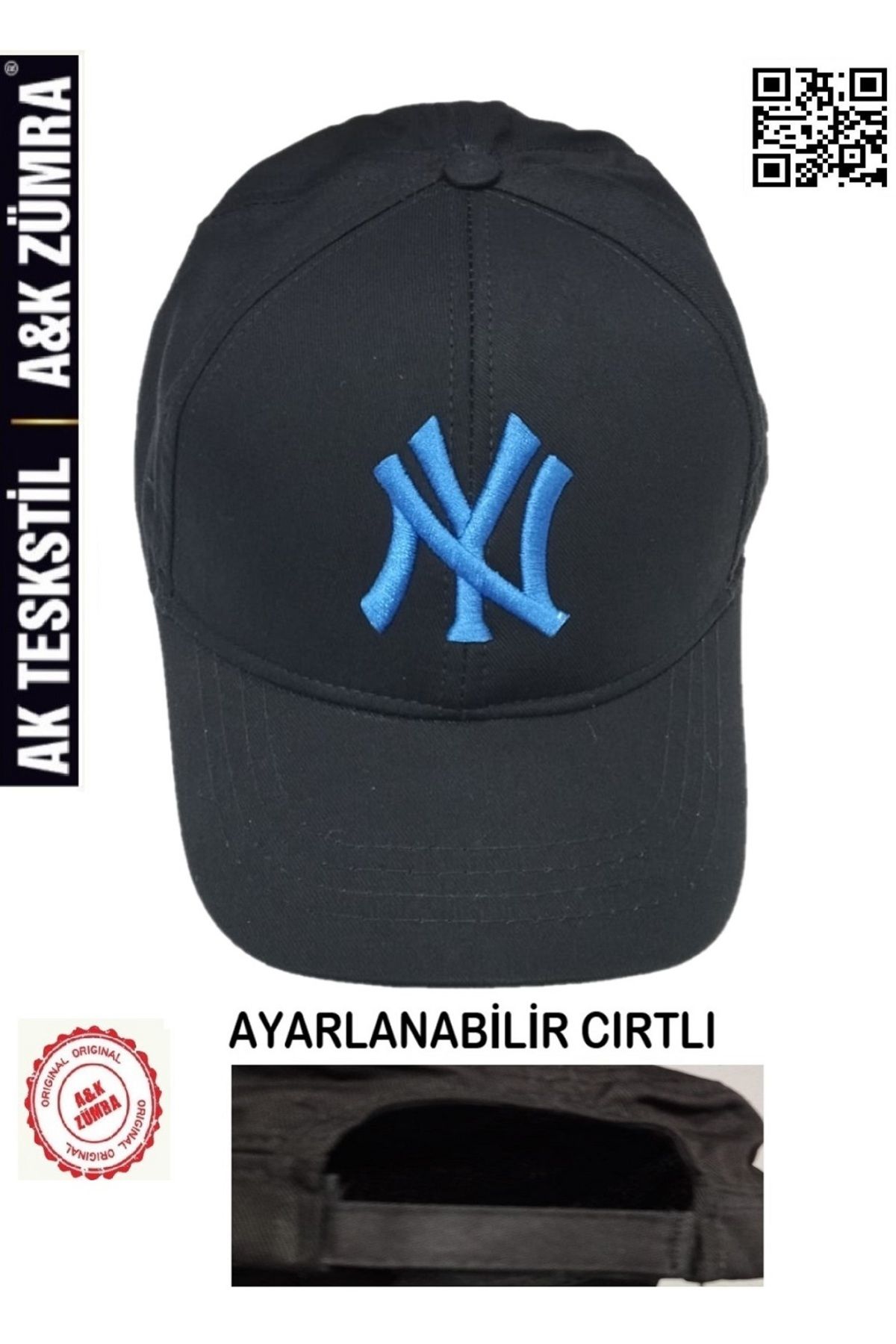 A&K ZÜMRA Unisex %100 Pamuklu Ayarlanabilir Cırtlı Nakışlı Kep Şapka