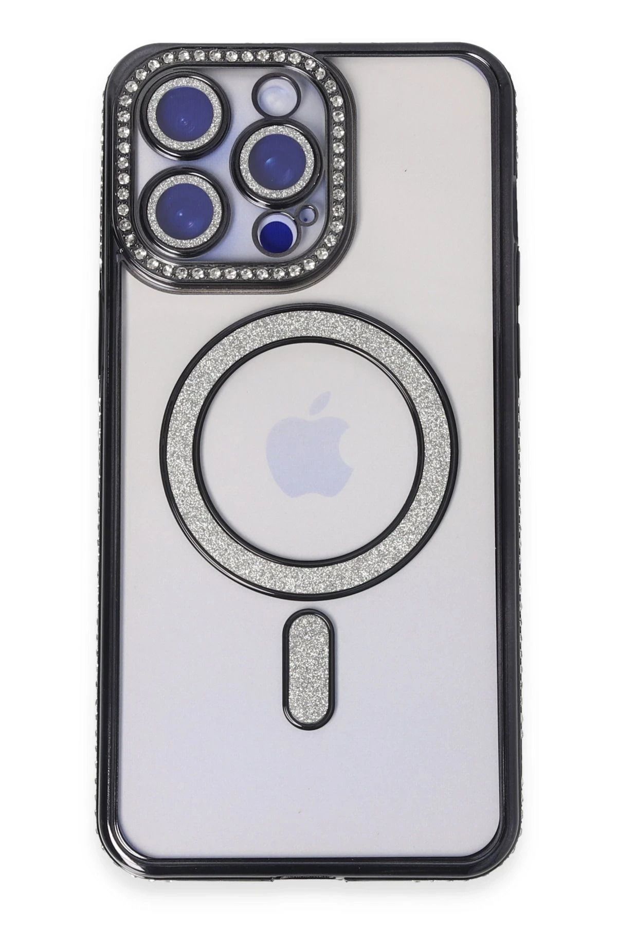 NewFace iPhone 14 Pro Kılıf Joke Simli Magneticsafe Kılıf - Siyah FERRG