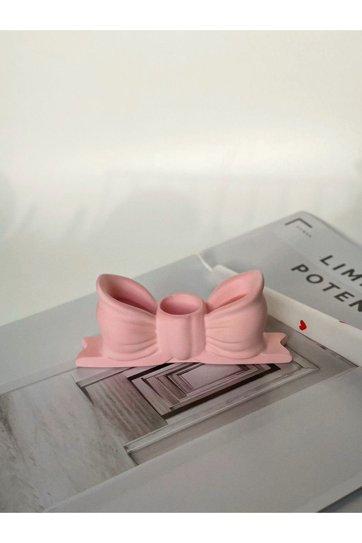 Uzs pace 2 li mumluk pembe renk fiyonk desen hediyelik eşya ev dekor