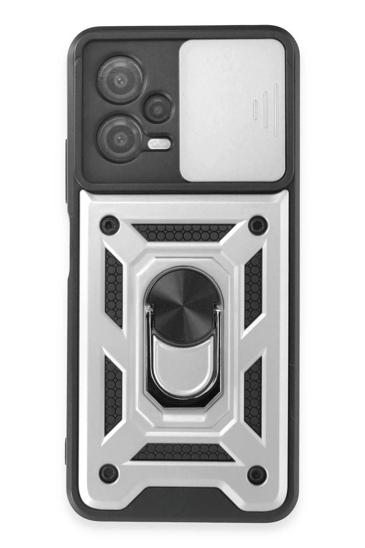 NewFace Xiaomi Redmi Note 12 5G Kılıf Pars Lens Yüzüklü Silikon - Gümüş BSTMY