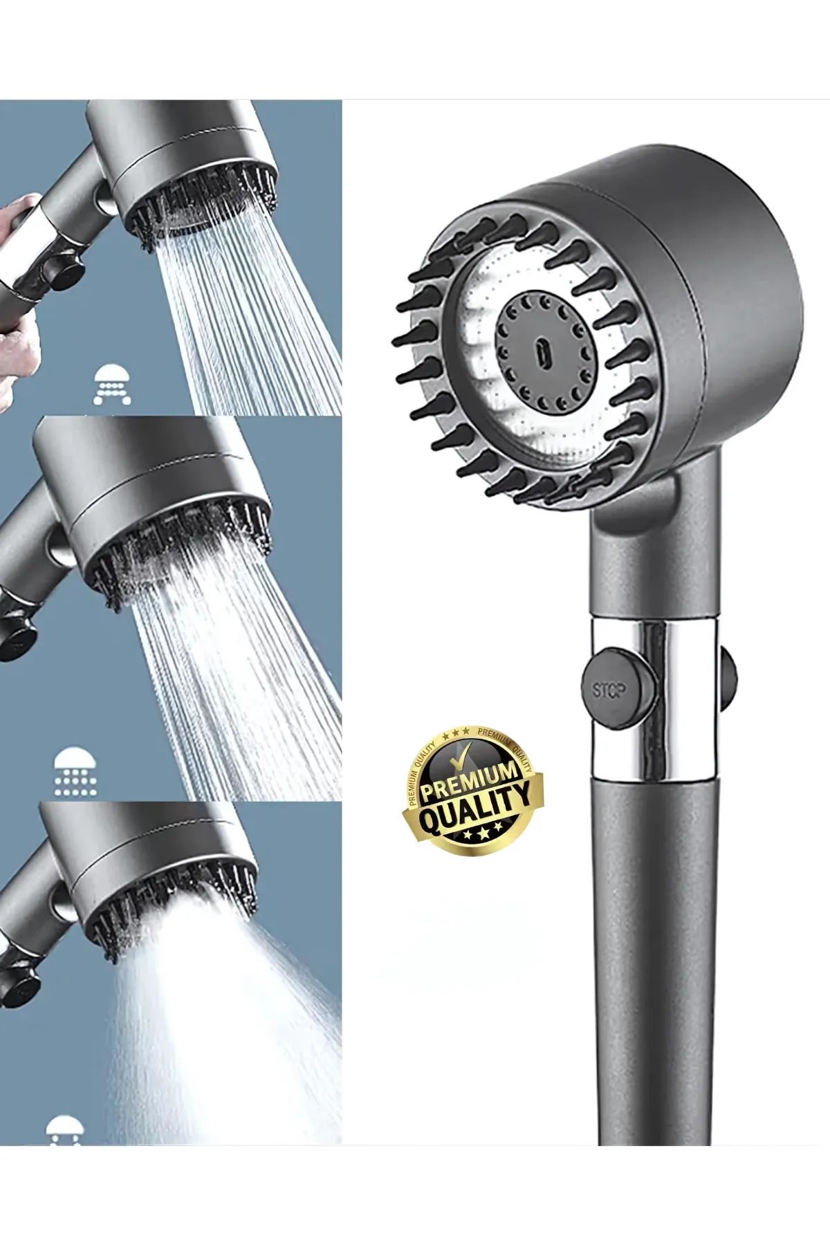 satior Masajlı Açma Kapama Tuşlu 3 Mod Kaliteli Banyo Yüksek Basınçlı Duş Başlığı Seti Duş Sistemi