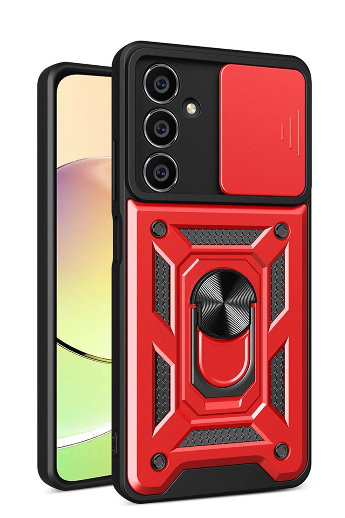 NewFace Samsung Galaxy A05S Kılıf Pars Lens Yüzüklü Silikon - Kırmızı JOJUA