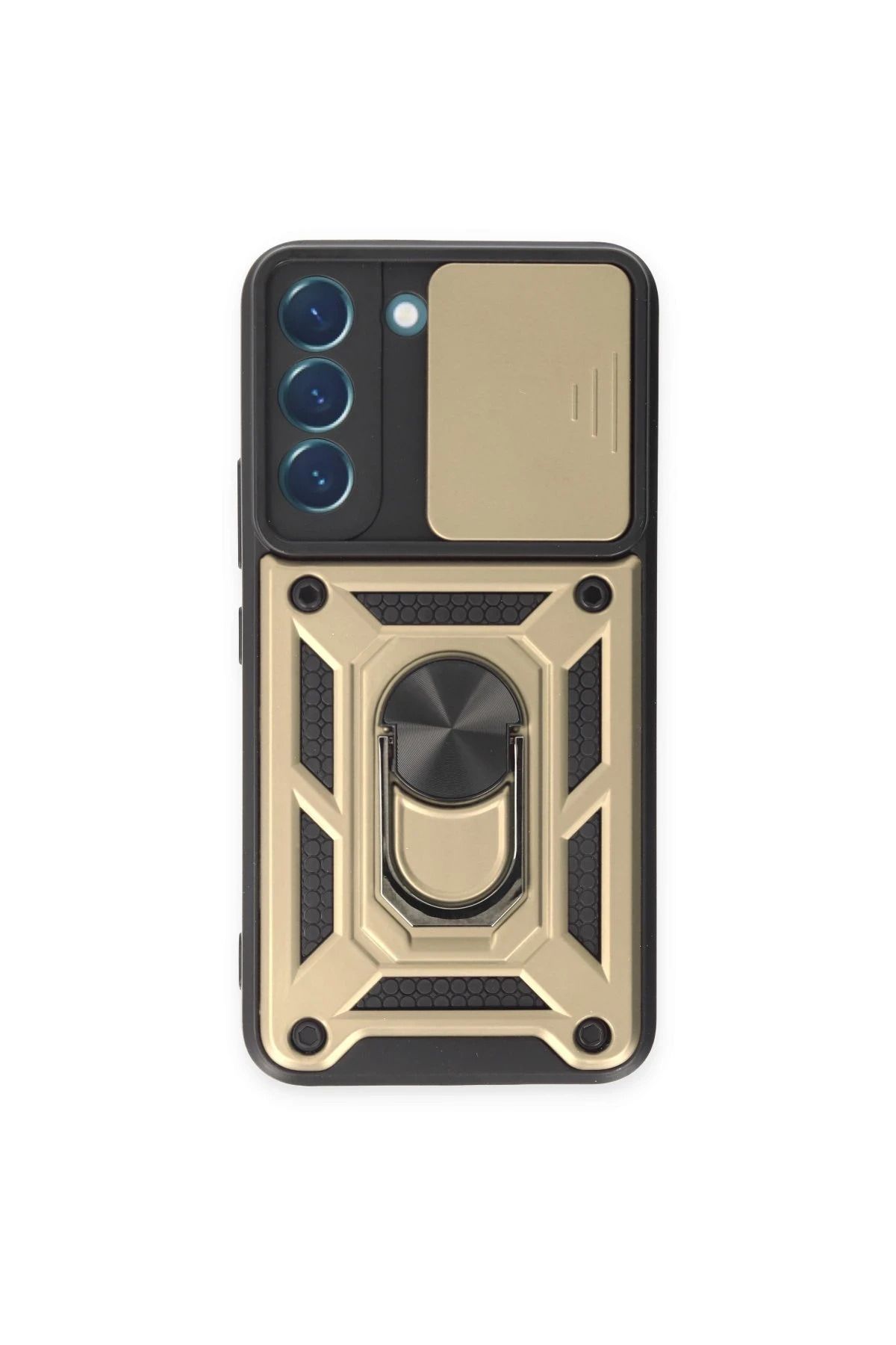 NewFace Samsung Galaxy S23 FE Kılıf Pars Lens Yüzüklü Silikon - Gold JOJUA