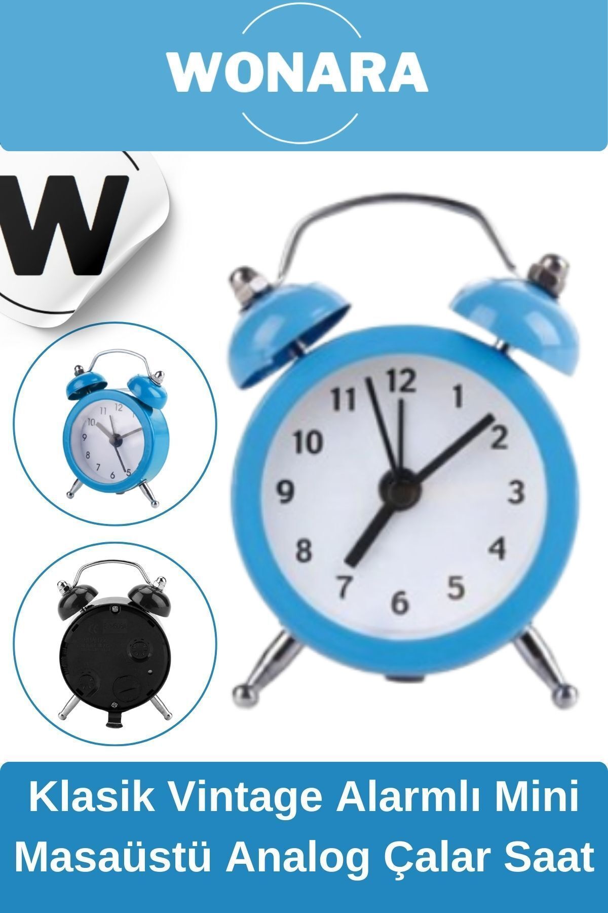 Wonara Premium Klasik Tasarım Vintage Yüksek Sesli Alarmlı Dekoratif Mini Masaüstü Analog Çalar Saat