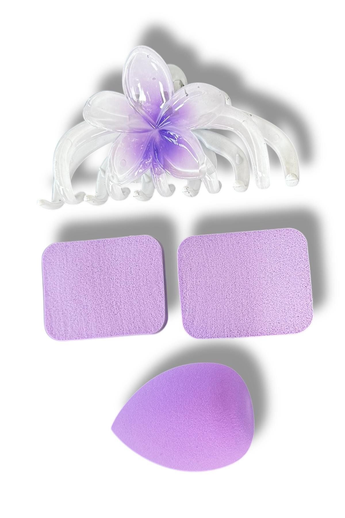 TAKIŞTIR Mor Renk Mandal Toka/ Makyaj Süngeri/ Pudra Süngeri Set