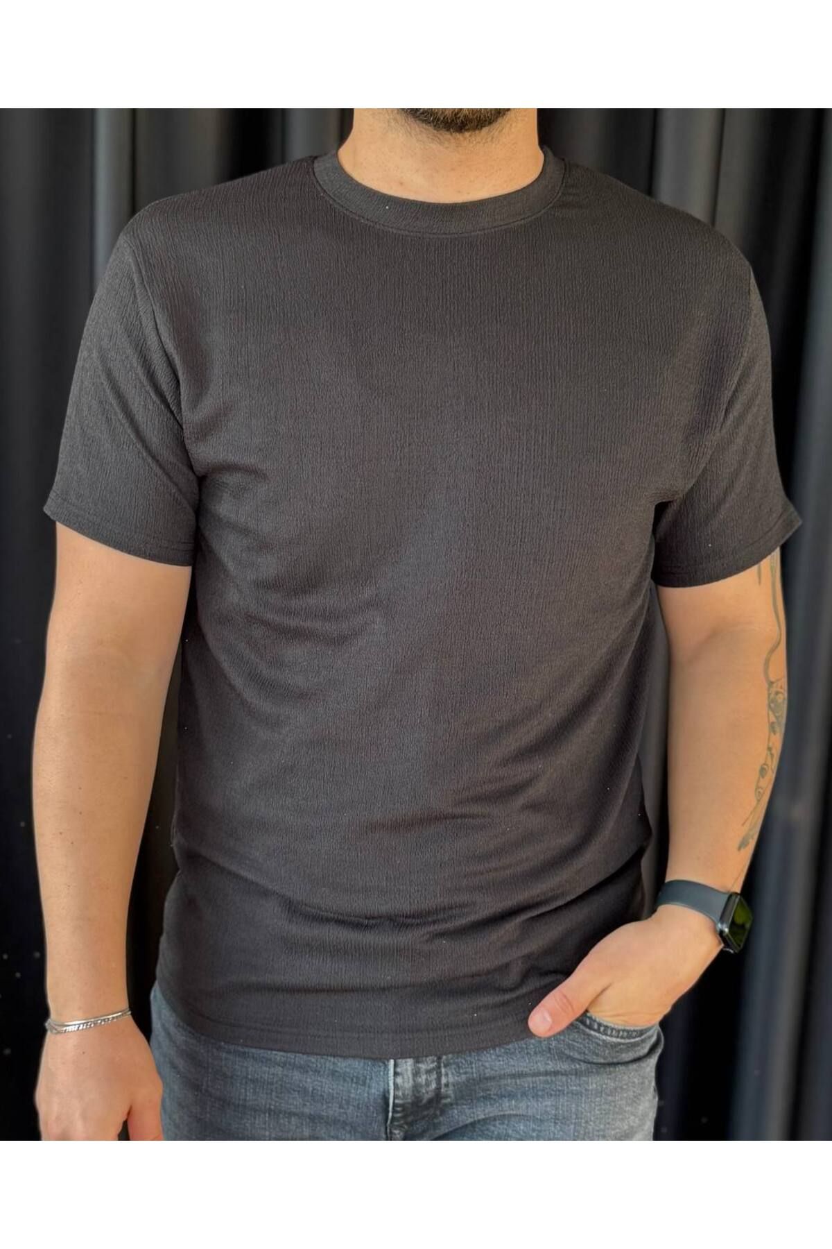 VOGUEMET ✅ Bürümcük Kumaş Erkek Basic T-shirt - Kısa Kollu, Modern Tasarım