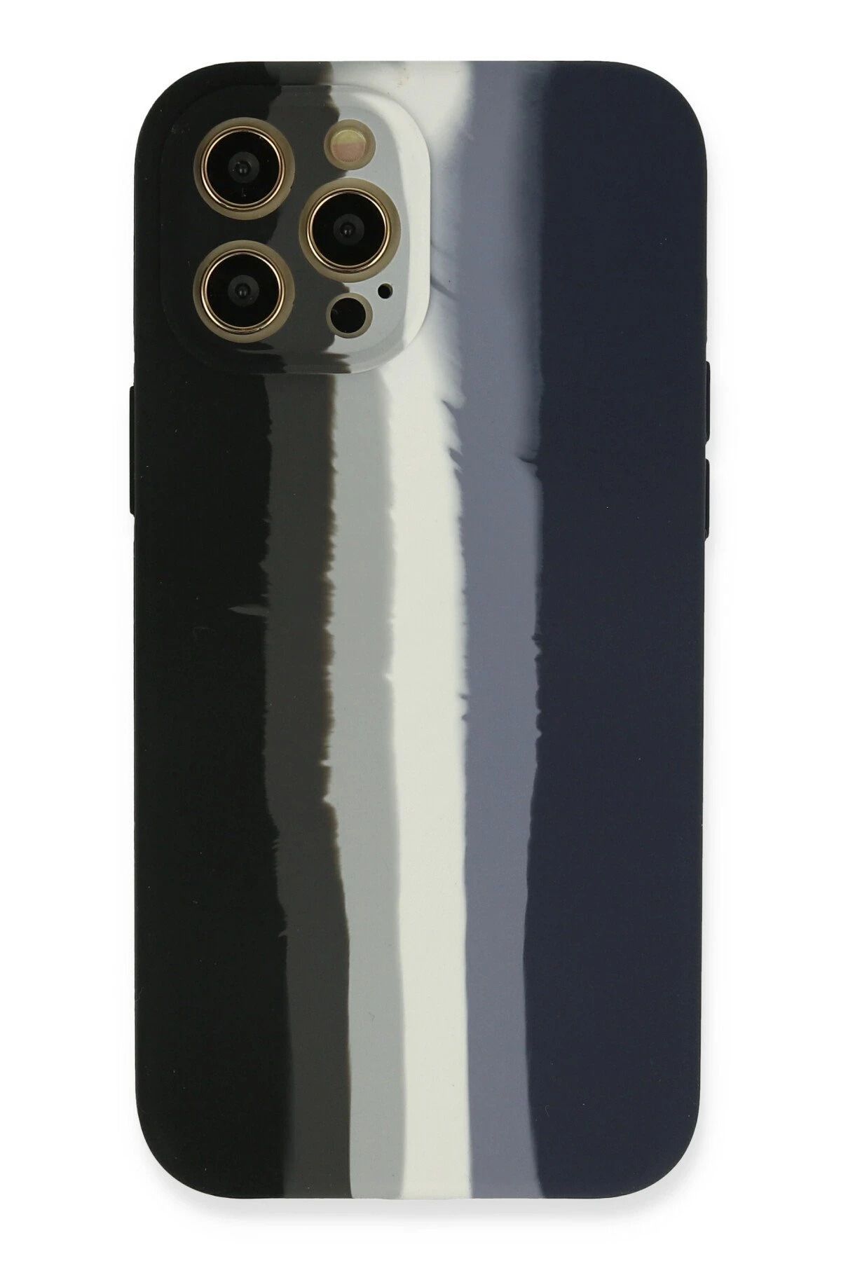 NewFace iPhone 12 Pro Max Kılıf Ebruli Lansman Silikon - Siyah-Lacivert NRMSA