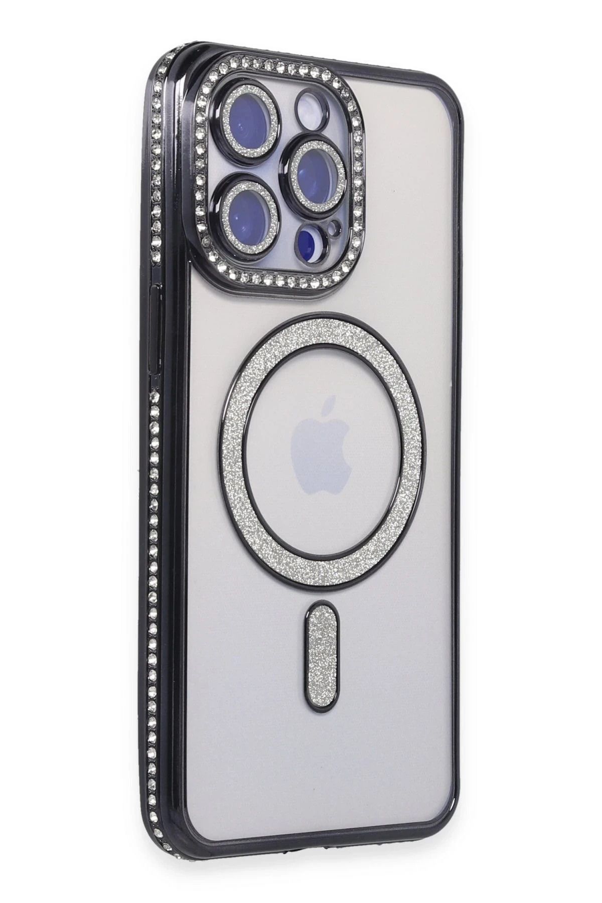 NewFace iPhone 14 Pro Max Kılıf Joke Simli Magneticsafe Kılıf - Siyah HNZRN